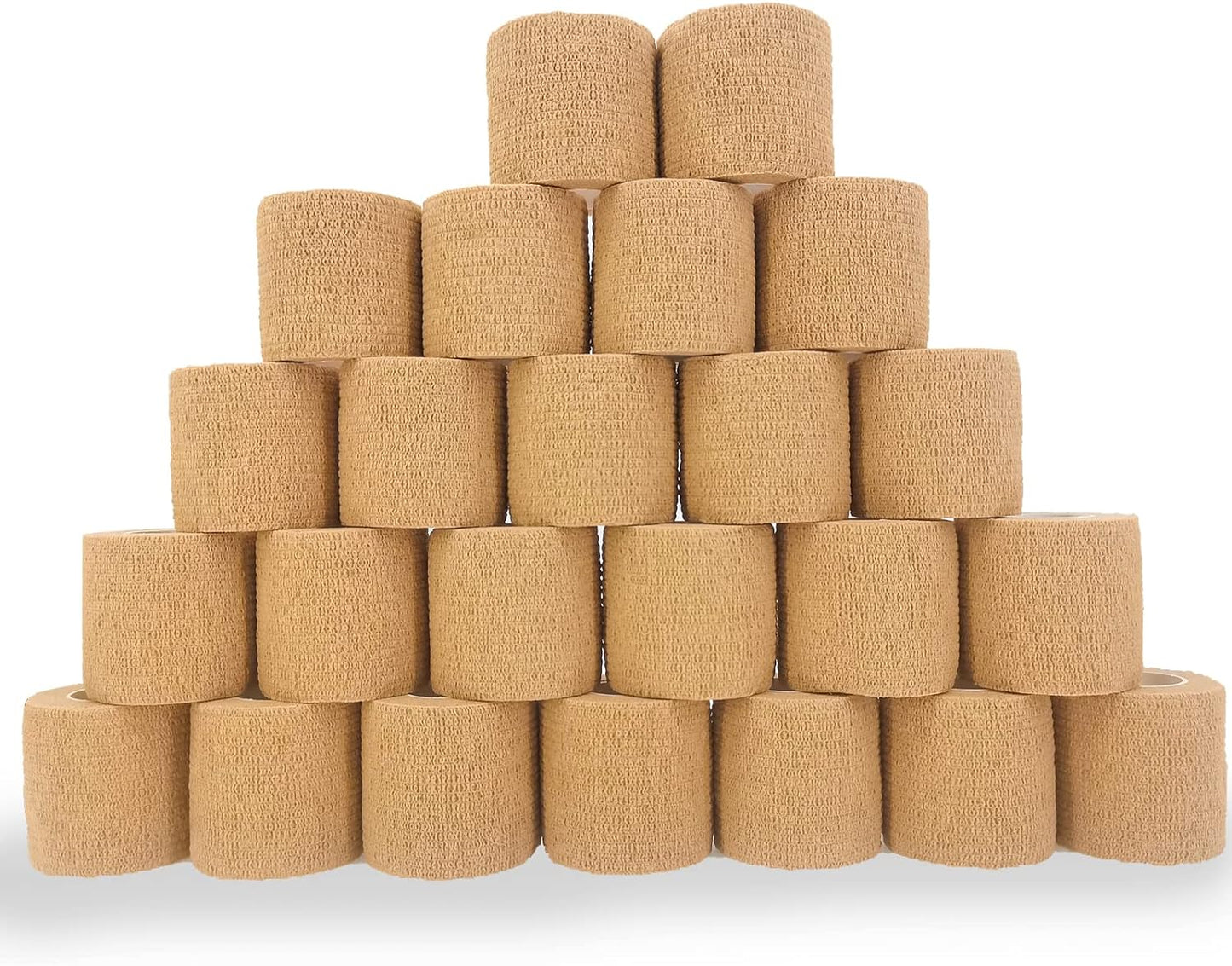 24 Pack Brown Breathable Self Adhesive Bandage Wrap 2 in, Multi-Purpose Non-Woven Cohesive Wrap - Vet Wrap | Athletic Tape | Medical Tape, Ankle Sprains, Swelling, Pets.