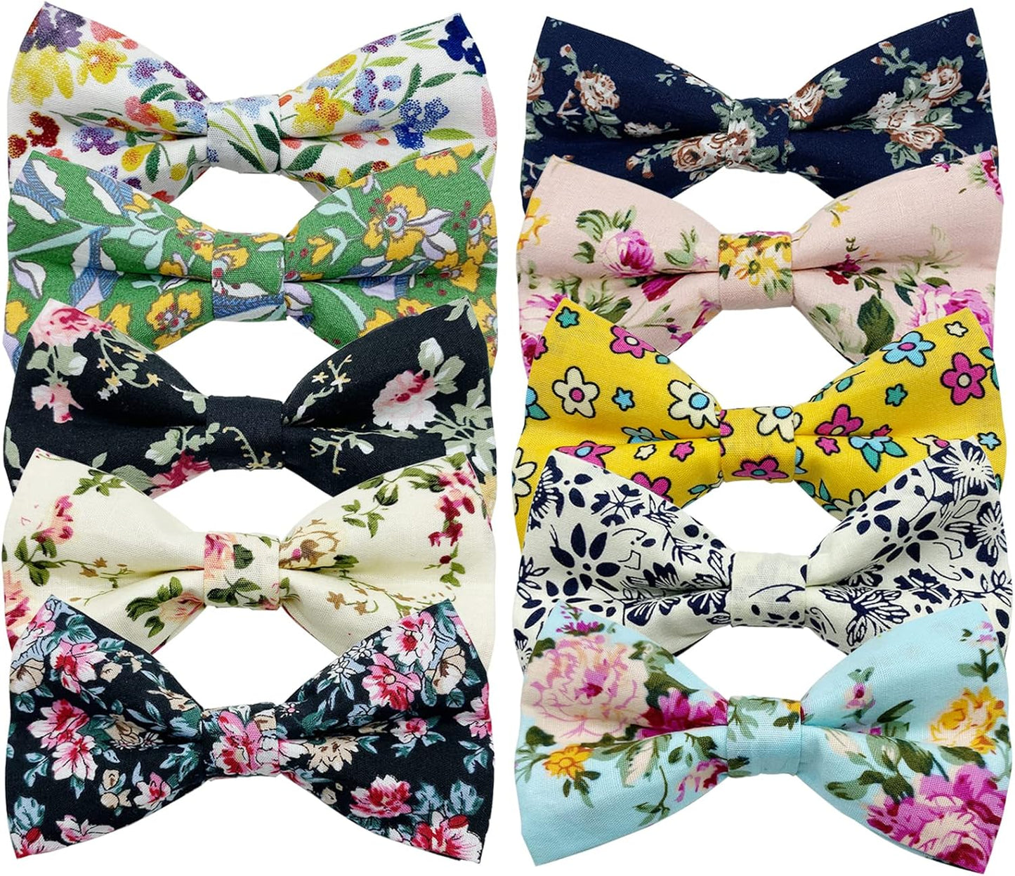 Dog Bow Ties, 10 PCS Flower Pattern Adjustable Bowties for Cats & Small Medium Large Dogs Collar Charms for Birthday Wedding Parties（Flower）