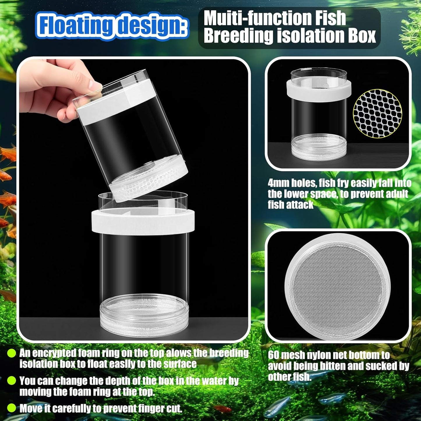 2 Pcs Breeder Box for Fish Tank Aquarium Breeder Separation Net Breeding Box with Suction Cup for Small Fish Shrimp Clownfish Guppy(White,M)