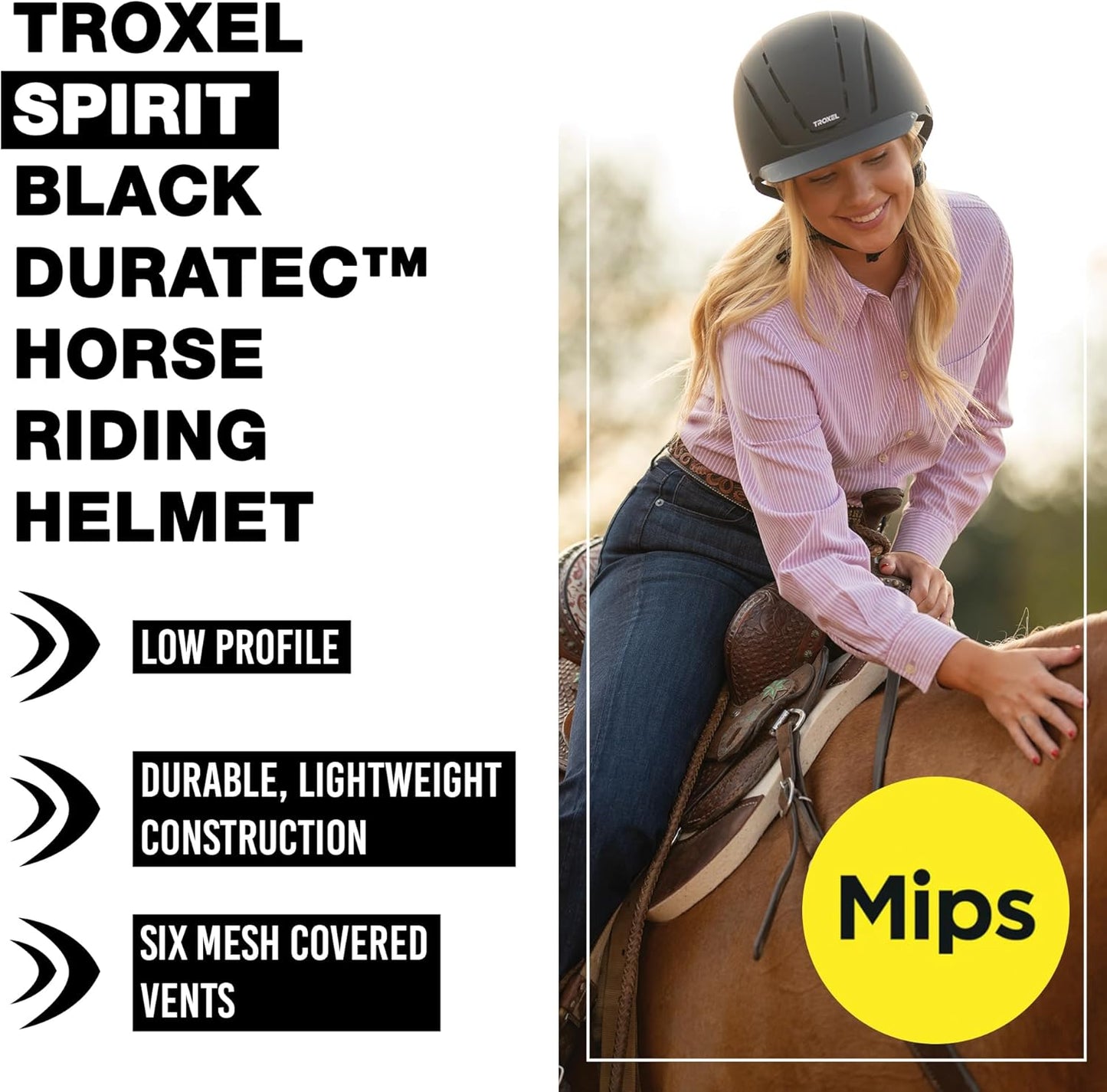 Troxel Spirit MIPS Technology Full Coverage Horse Riding Helmet, Horseback Riding Gear for Equestrians, Extra Small/Youth (6-1/4-6-1/2), Black Duratec