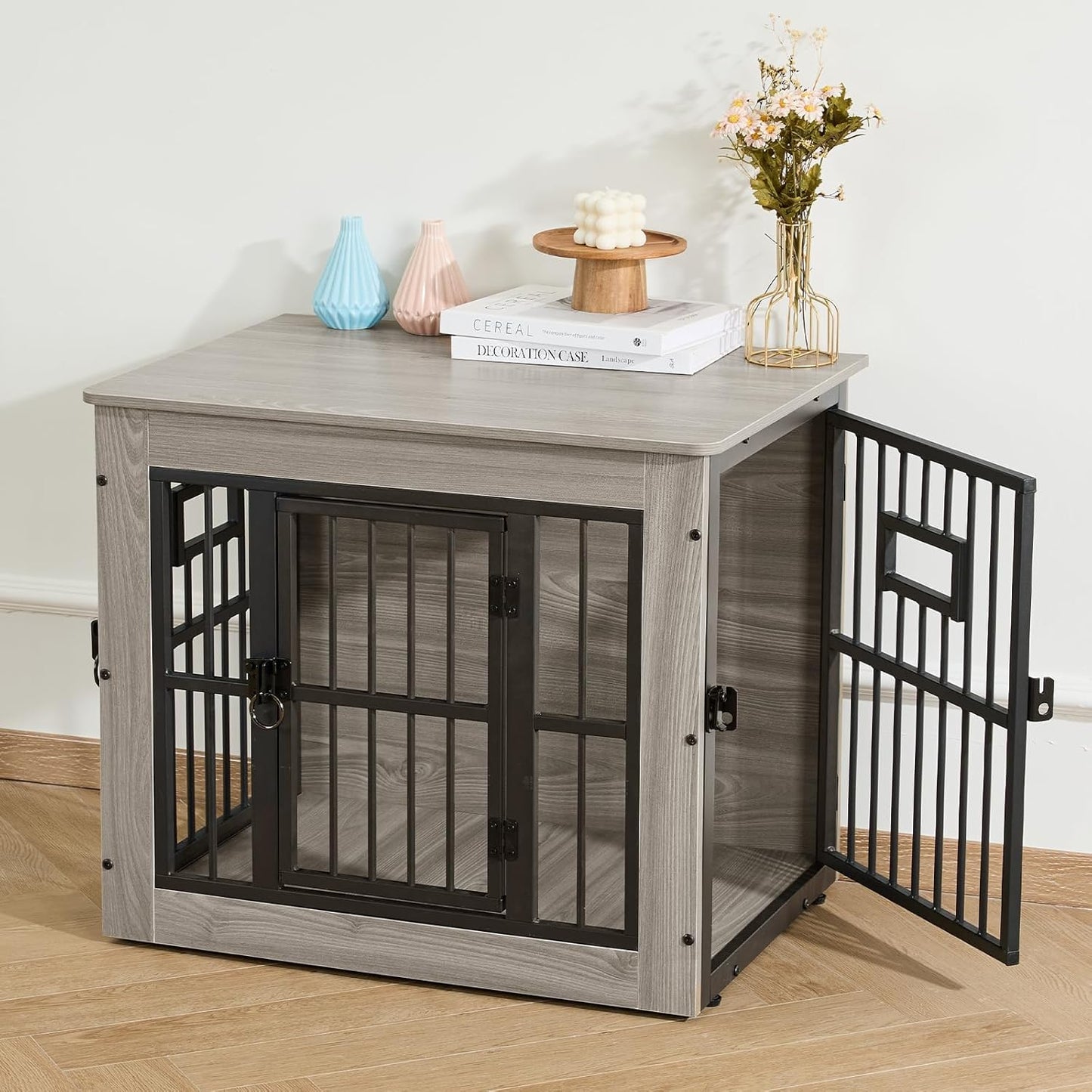 Gardner Pet Dog Crate Furniture for Small Dog, 27.2 Inches Dog Kennel Indoor, Wooden Dog Cage End Table, Heavy Duty Dog Crates, Rustic Grey