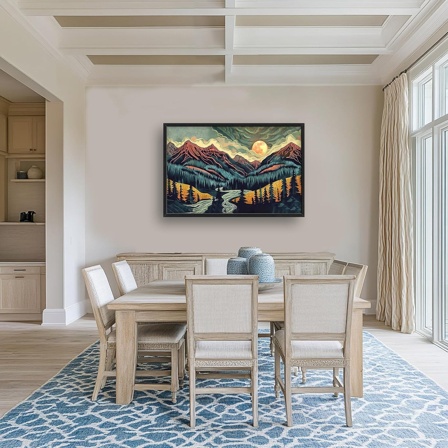 Quorin Boho Mountain Large Wall Art Abstract Pictures Lake Pine Tree Forest Foggy Sunset Wall Decor Nature Landscape Canvas Print Painting Artwork for Bathroom Living Room Bedroom 36L x 24W