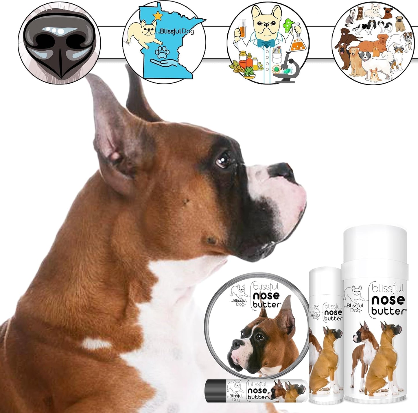 The Blissful Dog Show Boxer Nose Butter for Dry, Cracked Skin, Lick-Safe Dog Nose Balm with Moisturizing Shea Butter, Almond, Olive, and Essential Oils, Pet Supplies, Uncented, 2 oz.