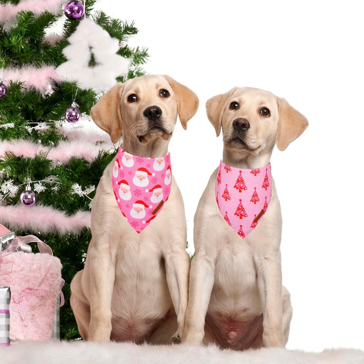 ADOGGYGO Christmas Dog Bandana, Xmas Tree Santa Pet Scarf, Premium Durable Fabric, Adjustable Fit Female Pet Christmas Bandanas for Medium Large Dogs (Large)