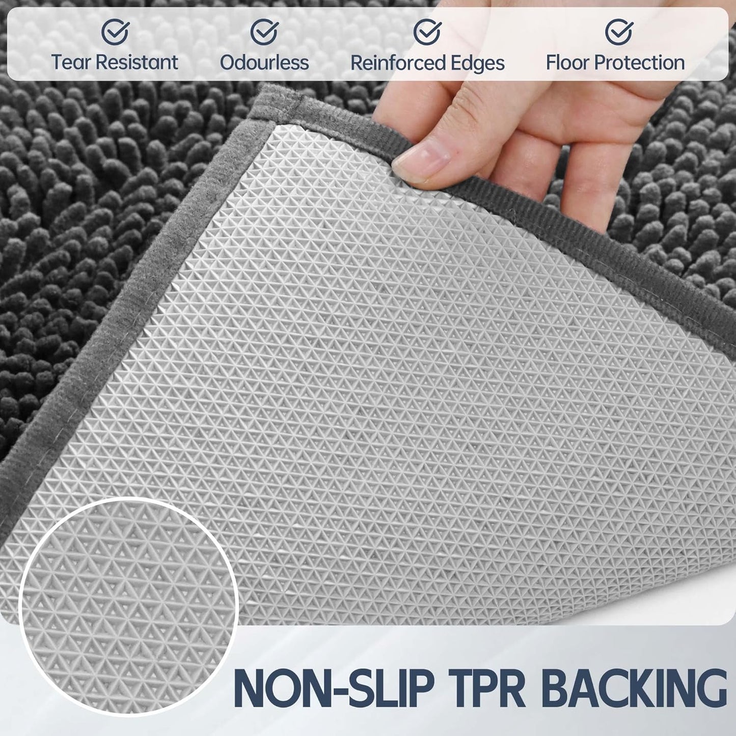 Dog Door Mat for Muddy Paws, 60" x 36" Chenille Absorbent Front Door Mat Inside, Large Runner Mud Mat for Dogs, Trap Dirt Washable Non Slip Outdoor Indoor Entrance Doormats, Grey