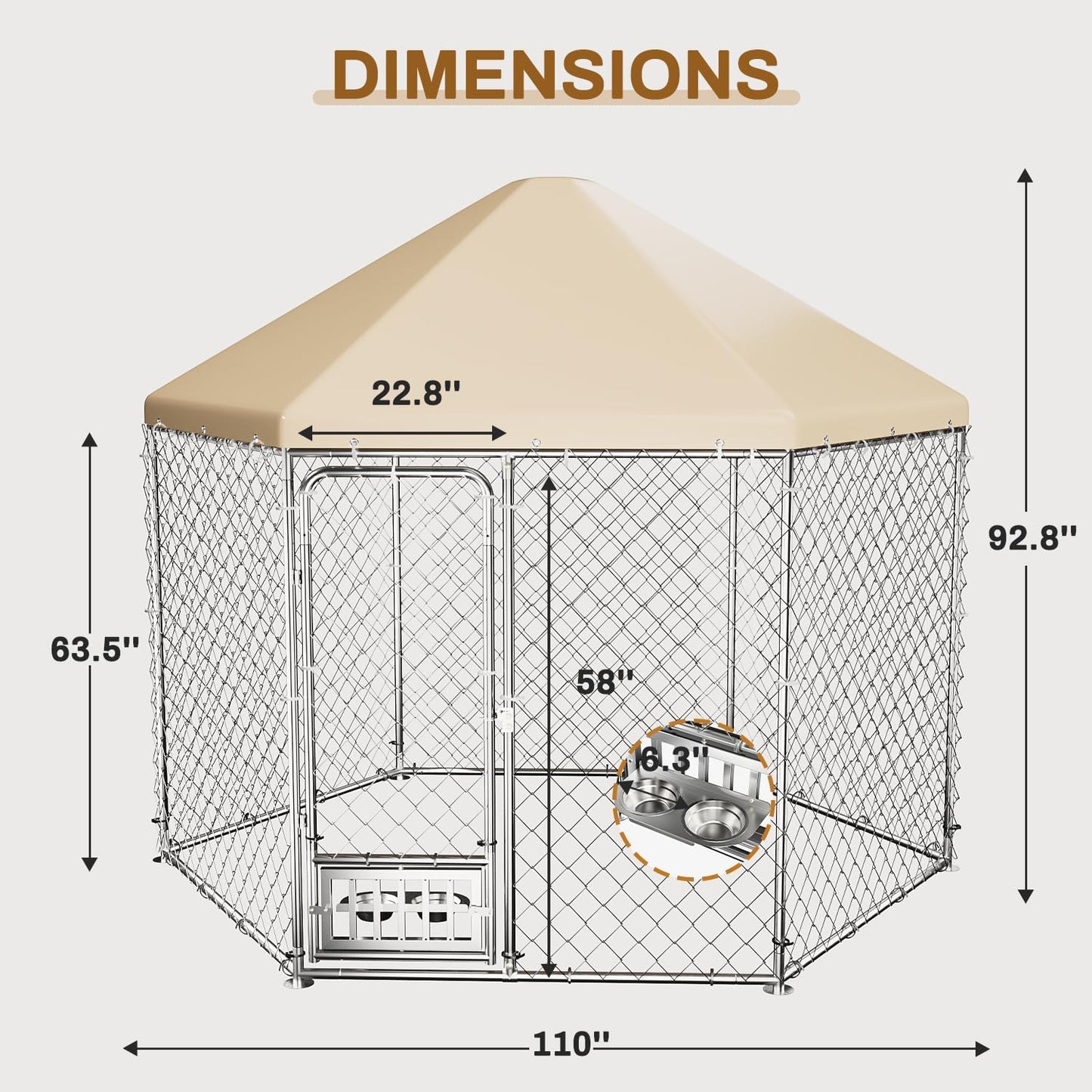 Outdoor Dog Kennel with Cover, Large Dog Run Fence House Big Cage Pen Enclosure, Heavy Duty Dogs Play Cage Pen Kennel (110" L x 95" W x 92.8" H)