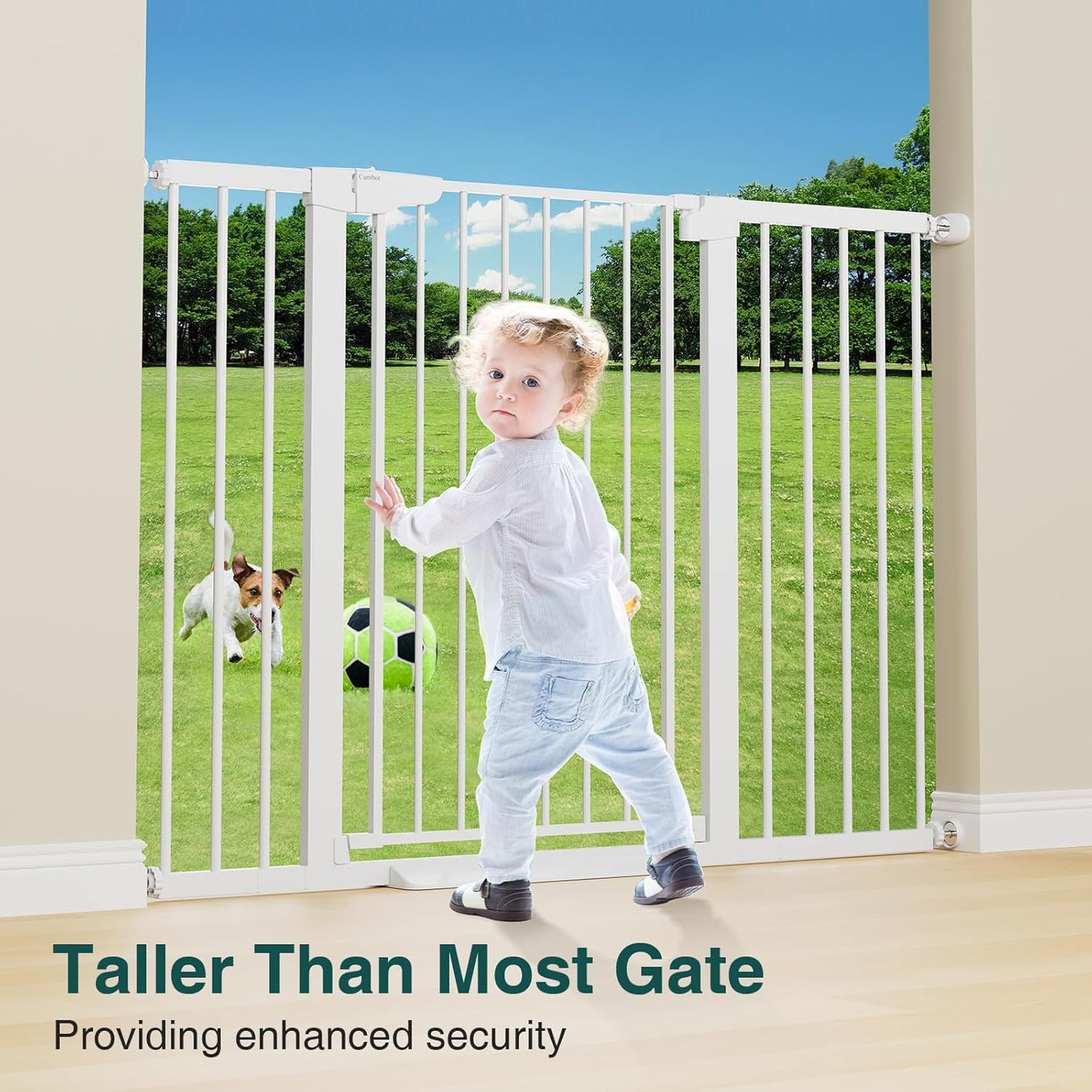 Cumbor 36" Extra Tall Baby Gate for Stairs, 29.7-54.2" Extra Wide Dog Gate for Doorways Hallways, Pressure Mounted Child Gate for Wide Opening, Auto Close Personal Safety for Babies and Pets, White