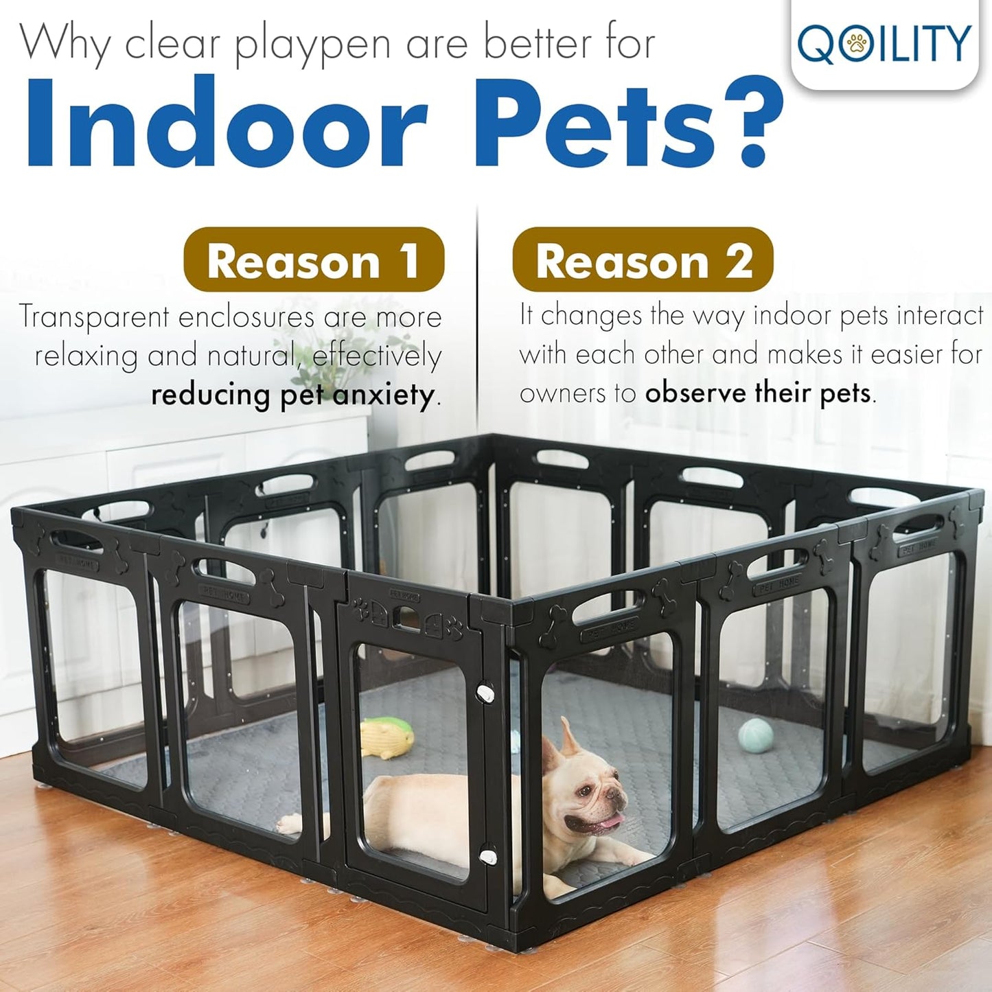Clear Dog Playpen Indoor, Effectively Relieves Pet Anxiety, Suitable for Most Dogs, Black