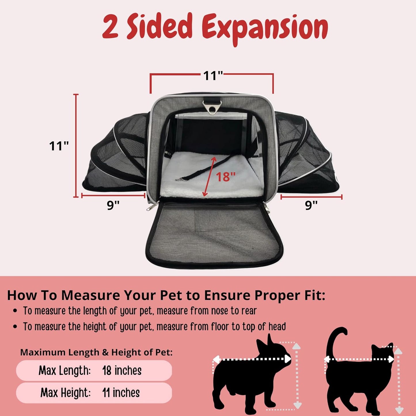 Airline Approved Expandable Premium Pet Carrier on Wheels- Two Sided Expandable Rolling Carrier- Designed for Dogs & Cats- Extra Spacious Soft Lined Carrier! (Grey)