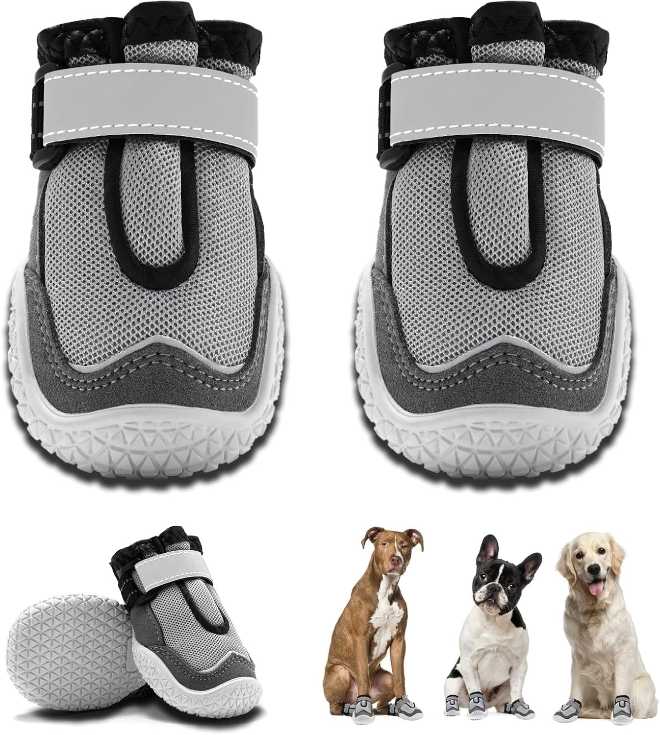 Hcpet Dog Boots for Large Dogs, Dog Shoes for Hot Pavement Winter Snow, Paw Protector Dog Booties Designed for Comfort and Breathability, Outdoor Booties for Small Medium Dogs for Hiking Grey Size 7