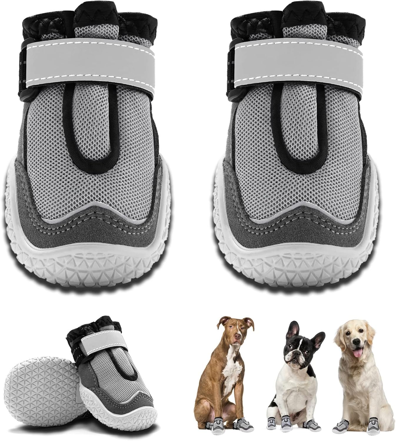 Hcpet Dog Boots for Large Dogs, Dog Shoes for Hot Pavement Winter Snow, Paw Protector Dog Booties Designed for Comfort and Breathability, Outdoor Booties for Small Medium Dogs for Hiking Grey Size 3