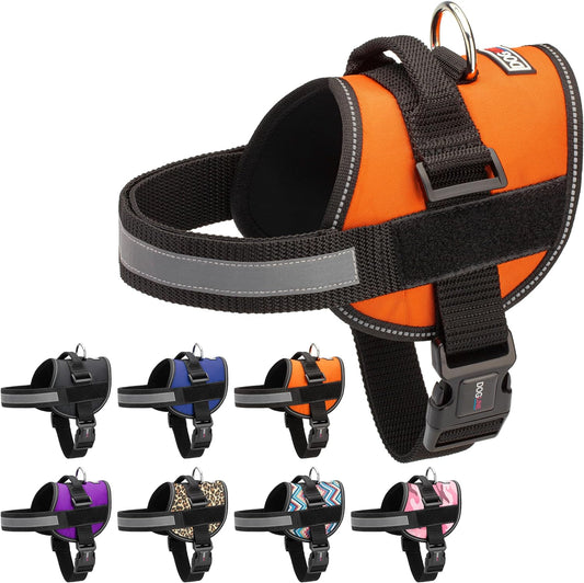 Dogline Dog Harness, Reflective No-Pull Adjustable Vest with Handle for Walking, Training, Breathable, No - Choke Harness for Small, Medium or Large Dogs Room for Patches Girth 15 to 18 in Orange