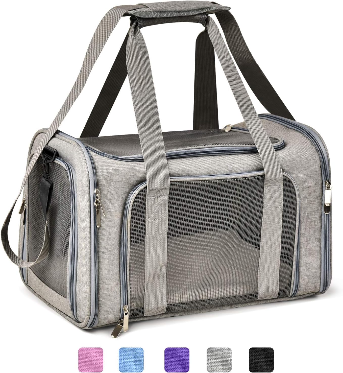 Cat Carriers Dog Carrier Pet Carrier For Small / Medium Cats Dogs Puppies (Up To 15lbs), TSA Airline Approved Small Dog Carrier Soft Sided, Collapsible Waterproof Travel Puppy Carrier - Grey