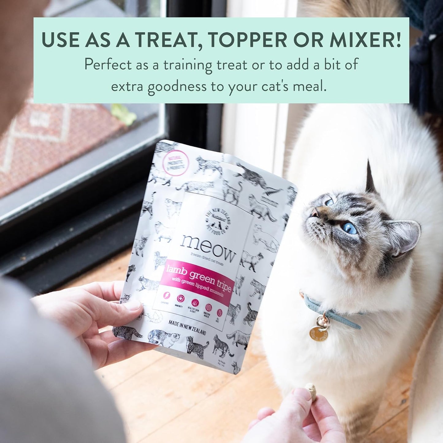 The New Zealand Natural Pet Food Co MEOW Freeze Dried Cat Treats - Lamb Green Tripe with New Zealand Green Mussel, High Protein, Healthy Cat Snacks and Toppers, All Natural for all Life Stages, 1.4 oz