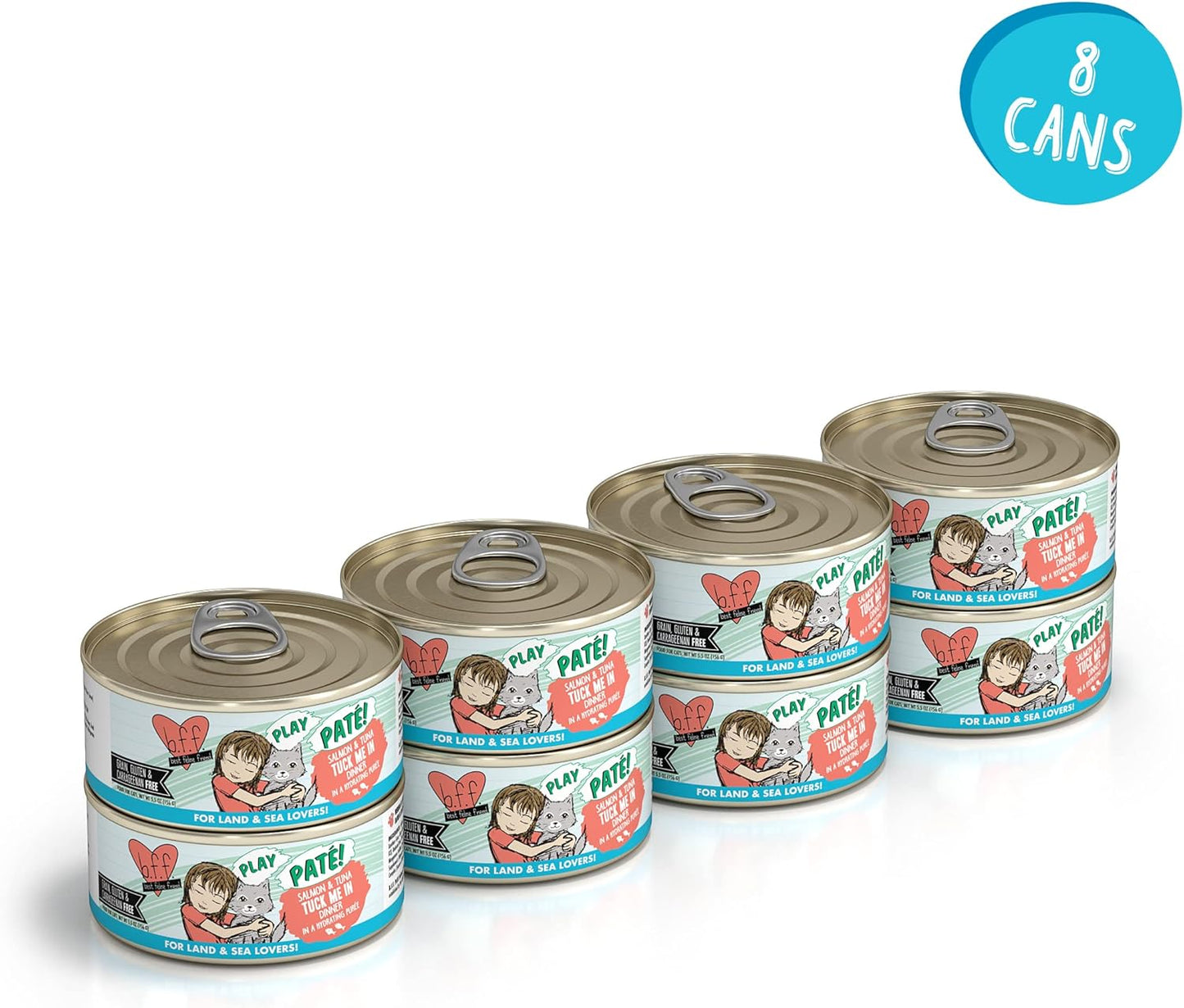 Weruva B.F.F. Play - Best Feline Friend Paté Lovers, Aw Yeah!, Salmon & Tuna Tuck Me in with Salmon & Tuna, 5.5oz Can (Pack of 8)