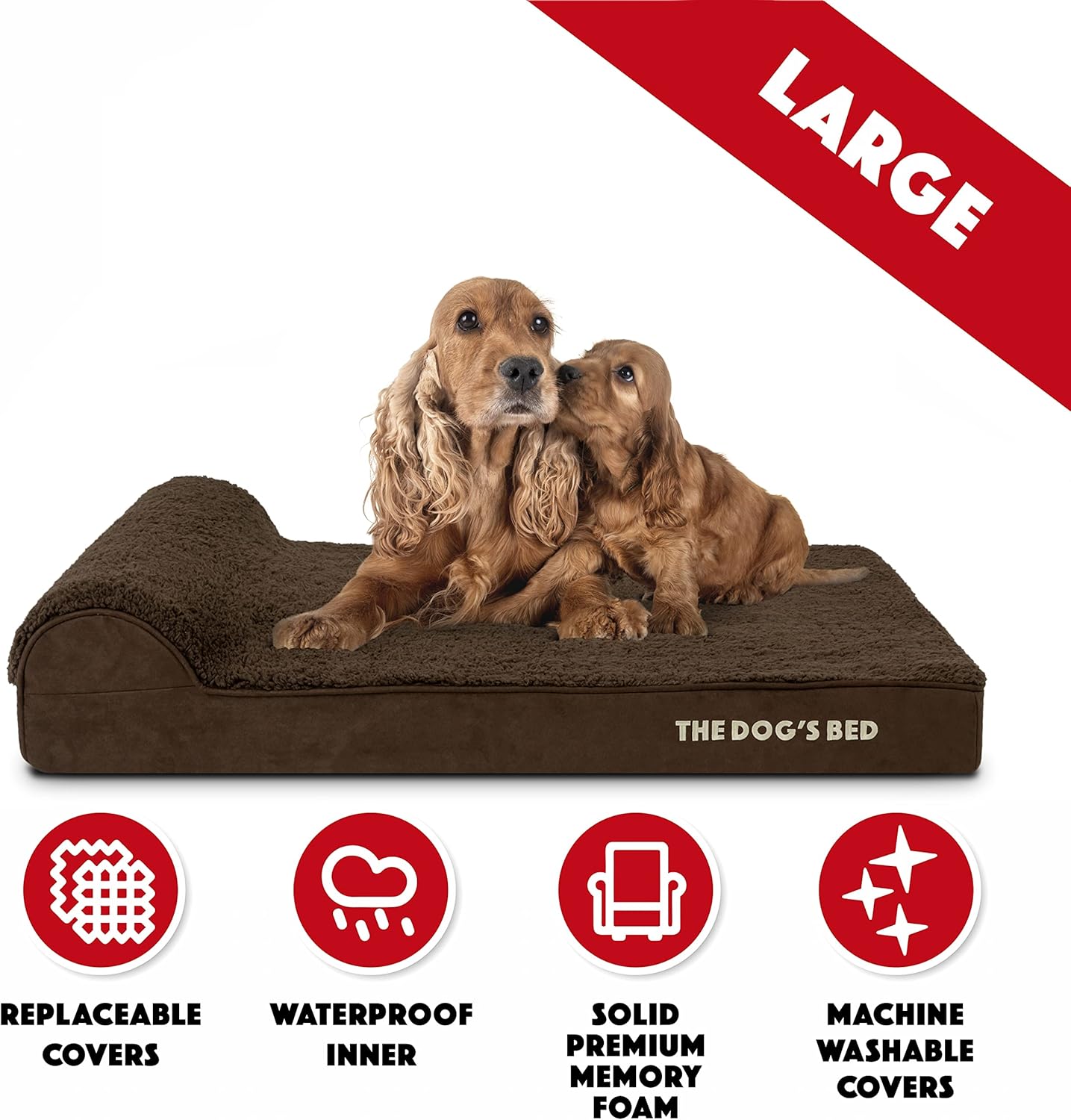 The Dog’s Bed Orthopedic Headrest Dog Bed Large Brown 40x25, Memory Foam, Pain Relief for Arthritis, Hip & Elbow Dysplasia, Post Surgery, Lameness, Veterinary Approved, Waterproof Washable Cover
