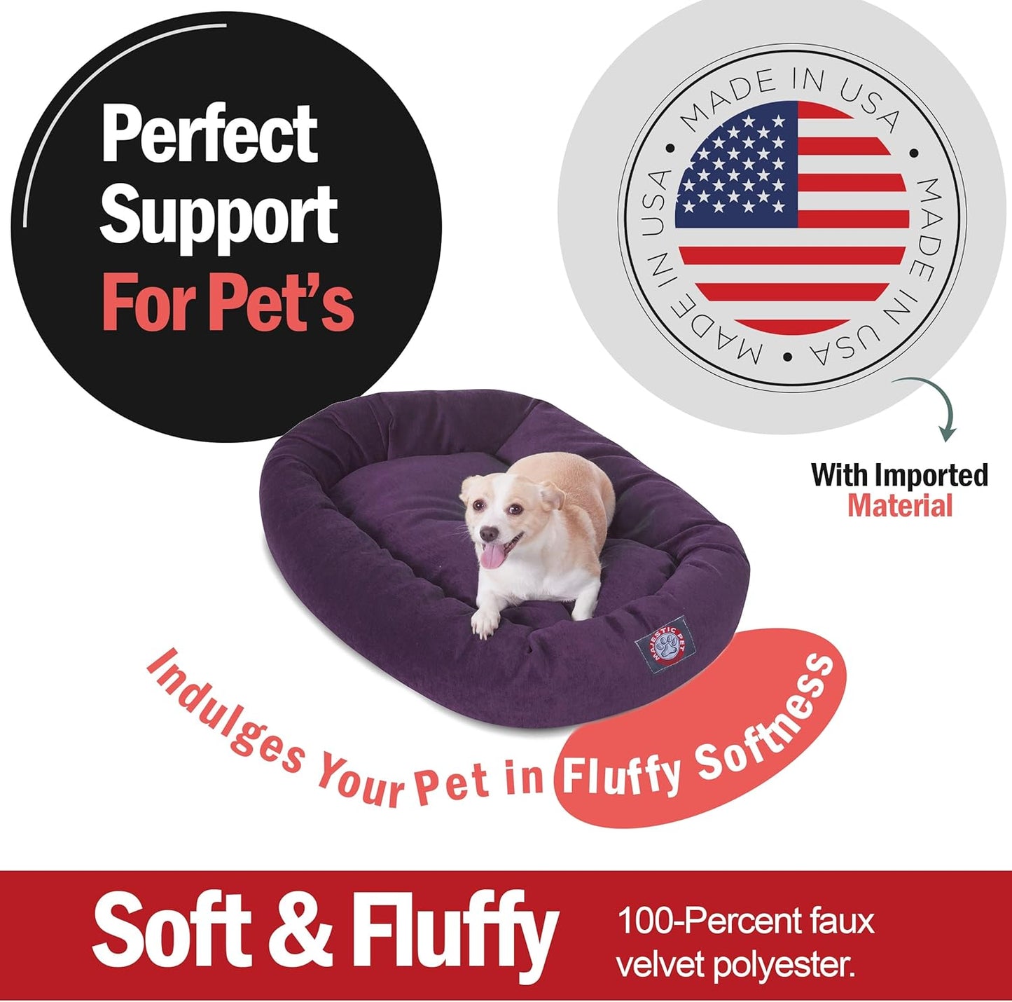 Majestic Pet 32 Inch Micro Velvet Calming Dog Bed Washable 32x23x7 (inch) – Cozy Soft Round Donut Dog Bed with Spine for Head Support - Pet Bed Medium – Aubergine