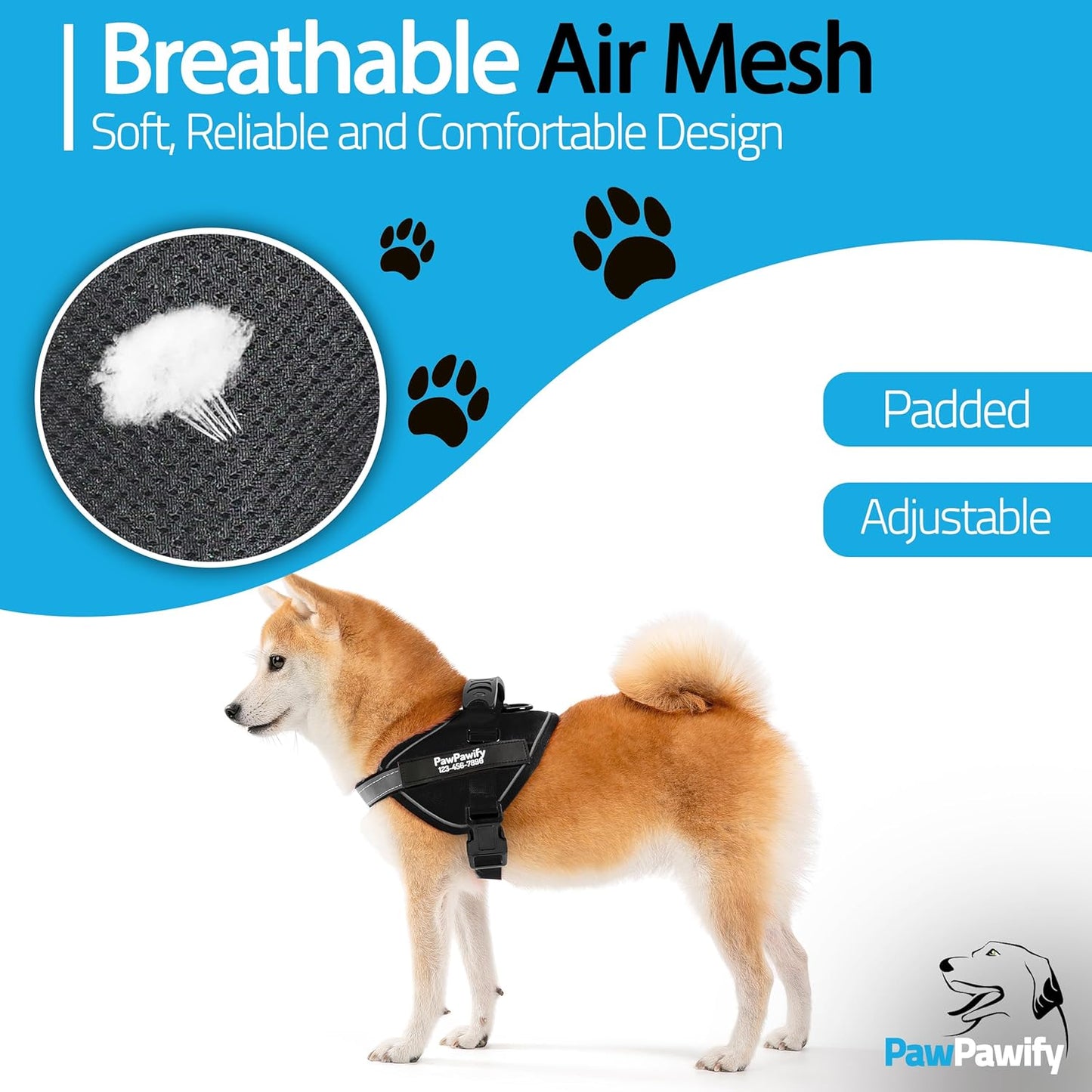 PawPawify Custom No Pull Dog Harness with Name and Phone Number, Heavy Duty Personalized Pet Vest to Prevent Tugging, Pulling, or Choking, Training and Walking (New Black, XXL (85-140 LBS))