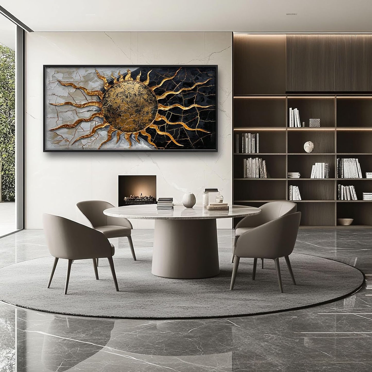 Quorin Golden Sun Large Wall Art Abstract Day and Night Pictures Black and Golden Wall Decor Canvas Print Painting Artwork for Bathroom Living Room Bedroom 60L x 30W