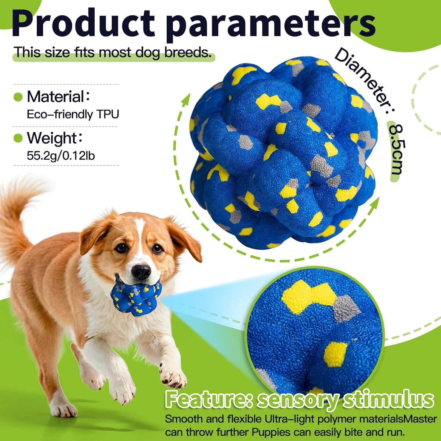 Upgrade Dog Balls Interactive Toys for Aggressive Chewers, Indestructible Tennis Durable Bouncy for Fetch Game, Lightweight Floating, Blue