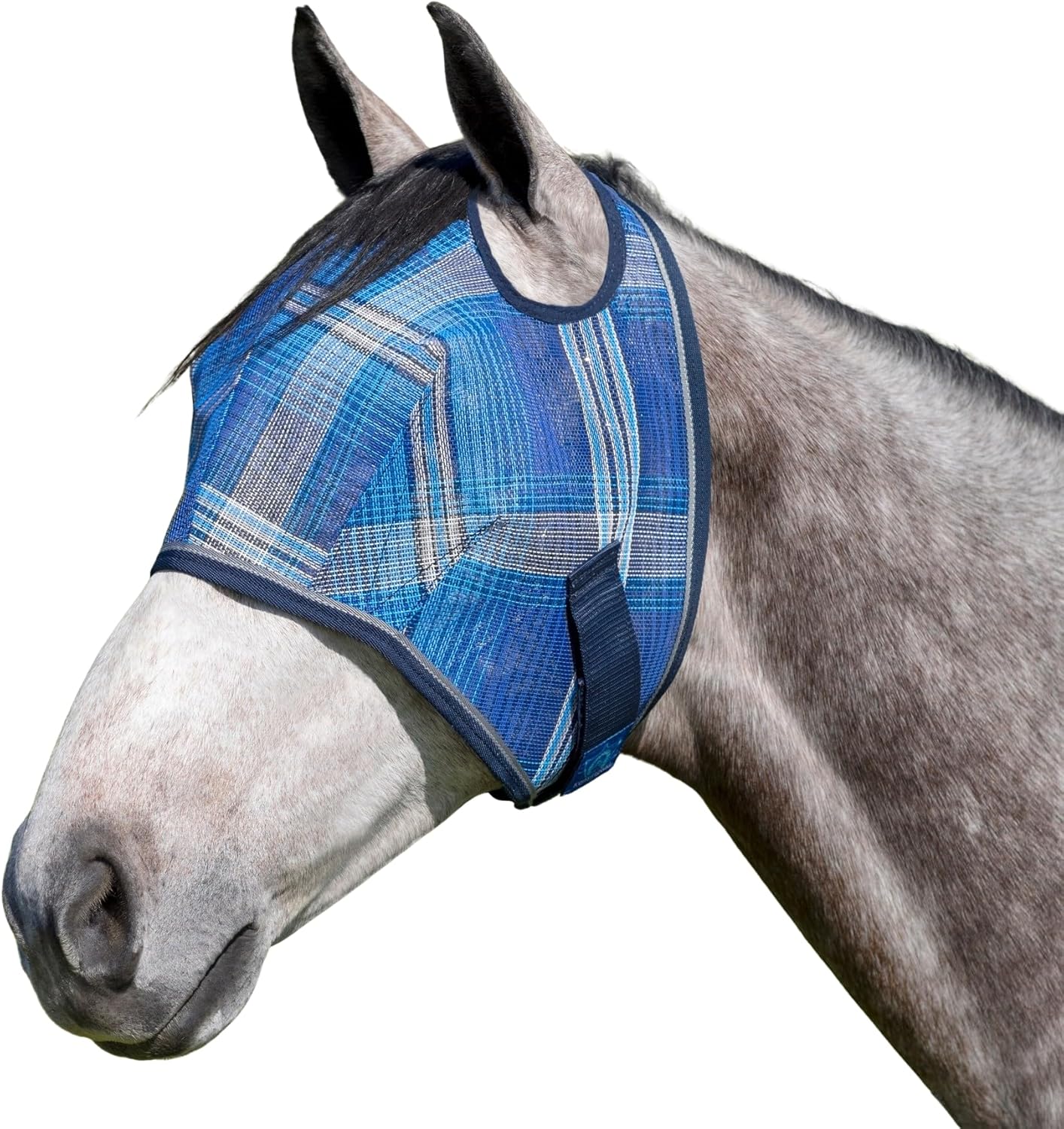 Kensington UV Horse Fly Mask with Web Trim - Protective Mask with Dual Ear Opening & Forelock Freedom - Medium, Kentucky Blue