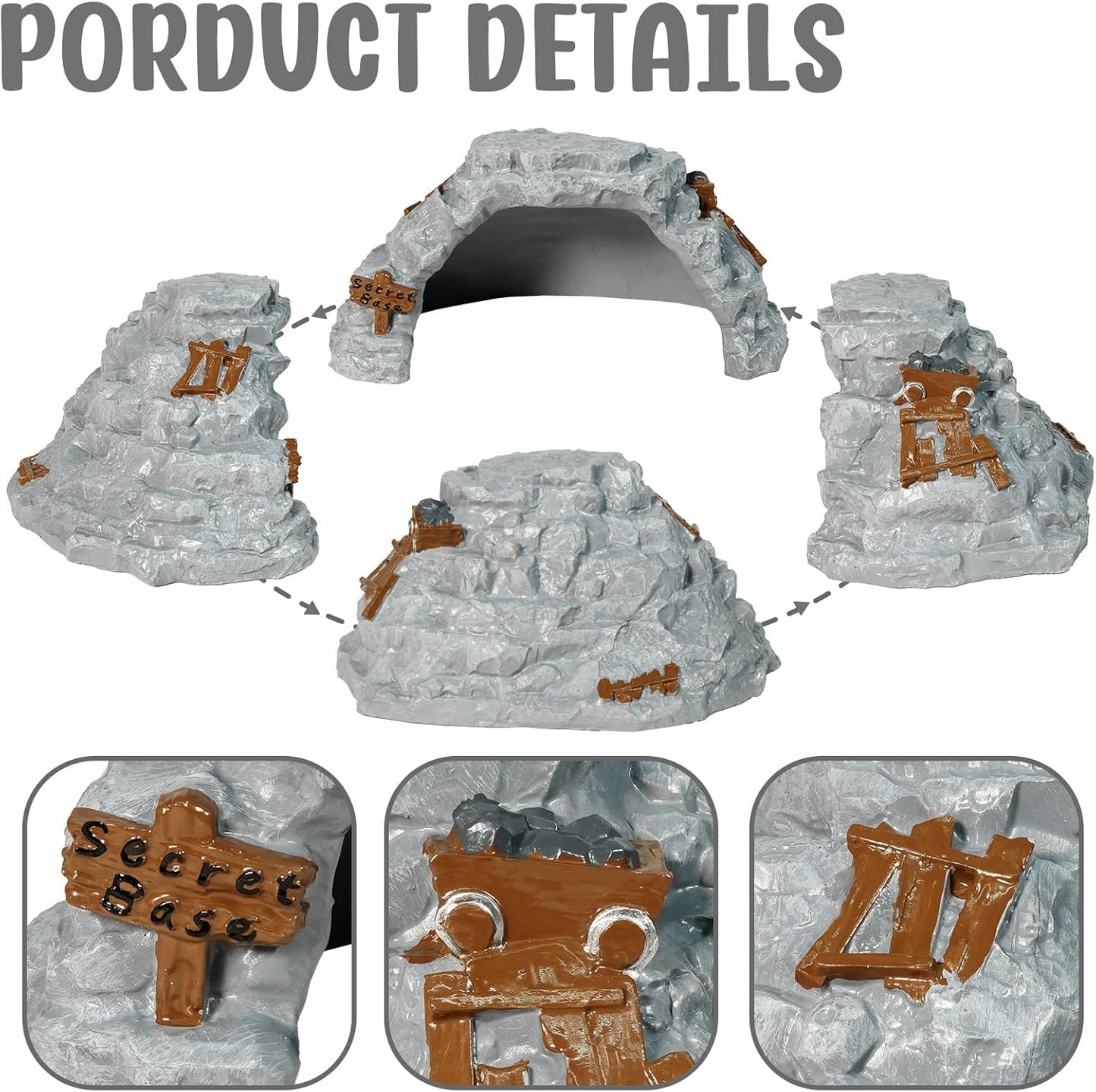 Warmtree Reptiles Hideout Cave,Bearded Gragon Hideout,Reptile Feeding Dish, Resin Reptile Hide Cave,Terrarium Habitat Decor Tank Accessories for Amphibians Tortoise Lizards Snakes Chameleon Fish