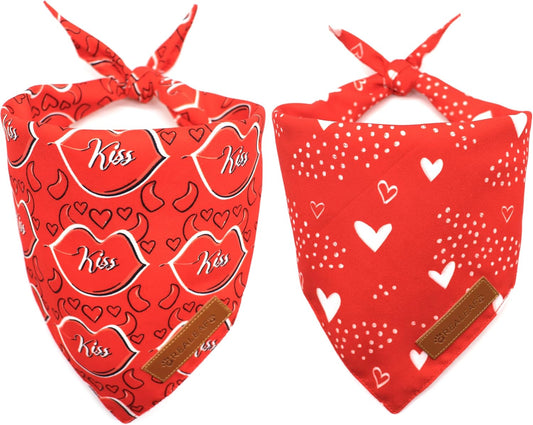 Realeaf Valentine's Day Dog Bandanas 2 Pack, Reversible Heart Dog Scarf for Boy and Girl, Premium Durable Fabric, Holiday Love Bandana for Large and Extra Large Dogs Pets (X-Large)