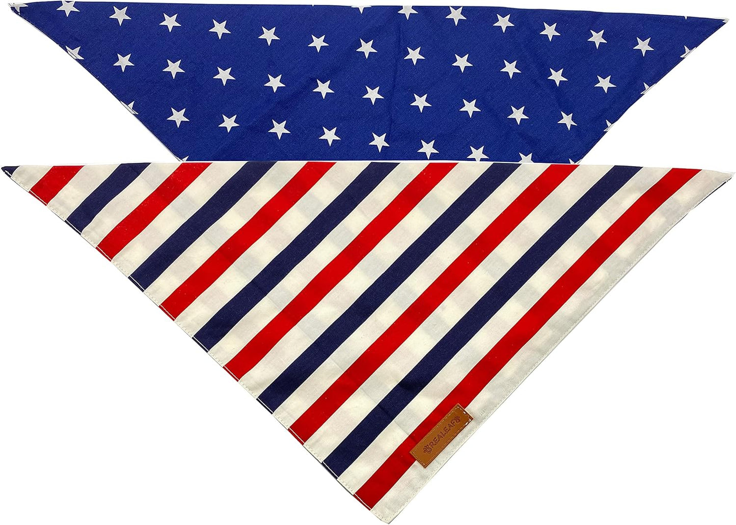 Realeaf 4th of July Dog Bandanas 2 Pack, Reversible American Flag Pet Scarf for Boy and Girl, Premium Durable Fabric, Patriotic Bandana for Medium and Large Dogs (Large)