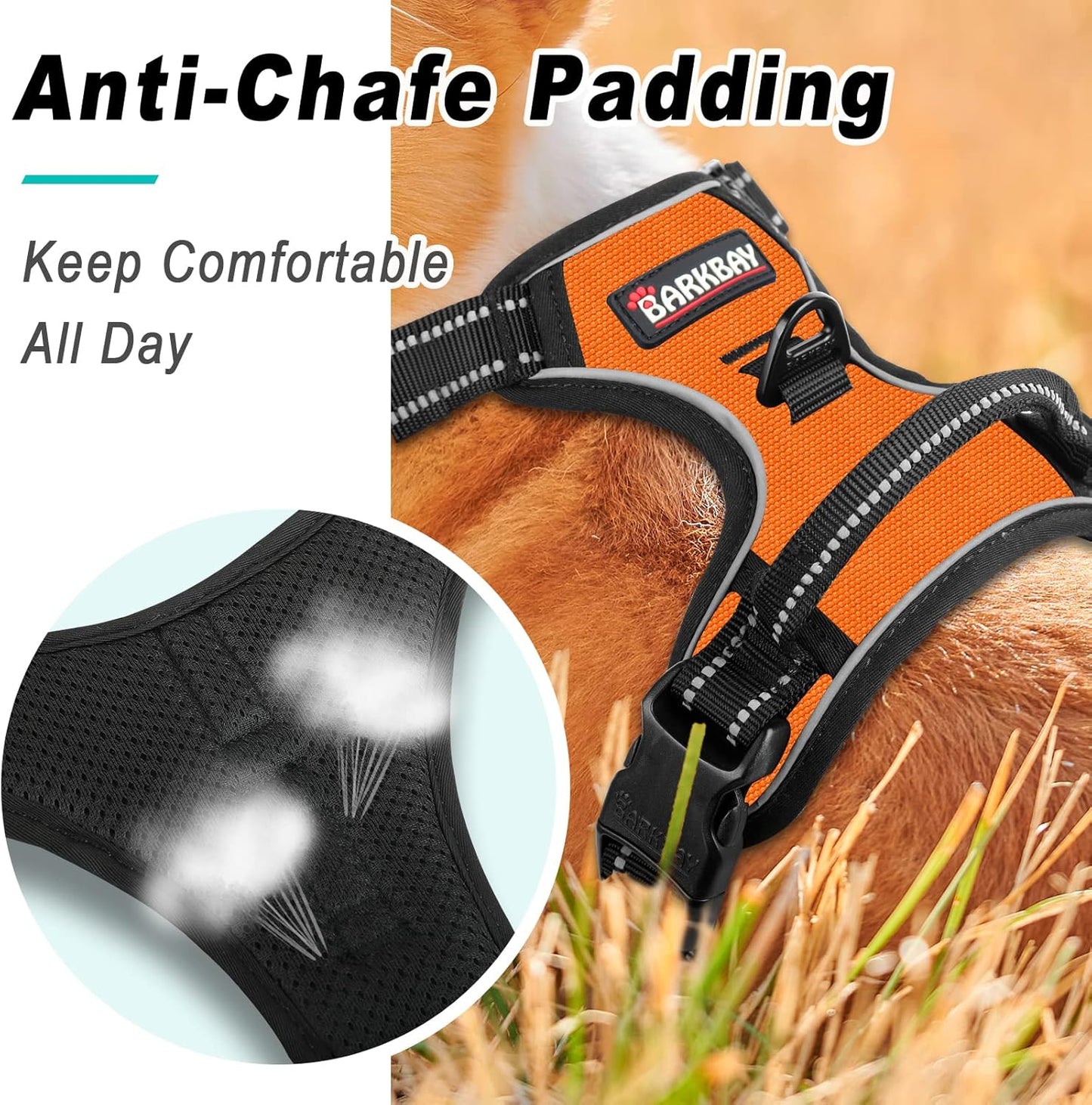 BARKBAY No Pull Dog Harness Large Step in Reflective Dog Harness with Front Clip and Easy Control Handle for Walking Training Running(Orange,S)