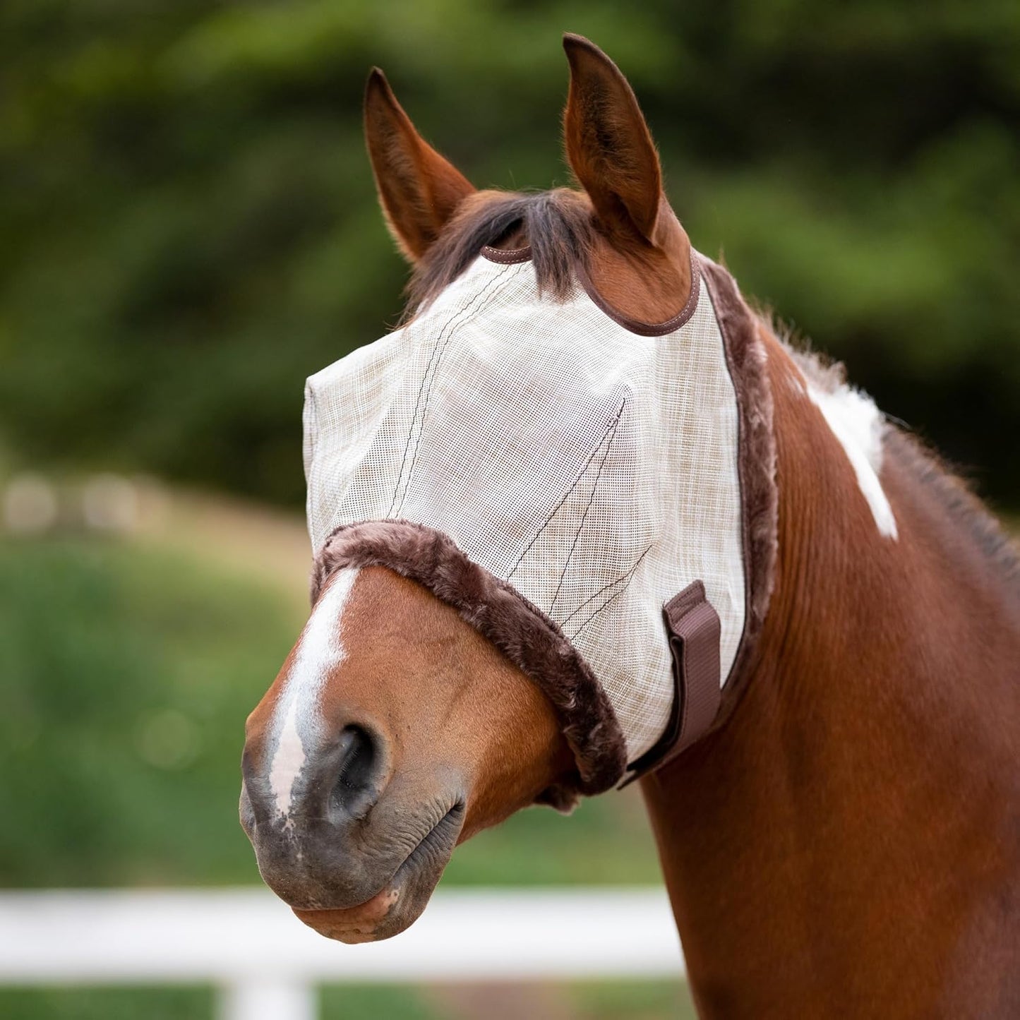 Kensington UV Fly Mask with Fleece Trim - Protective Mask with Dual Ear Opening & Forelock Freedom - XLarge, Desert Sand