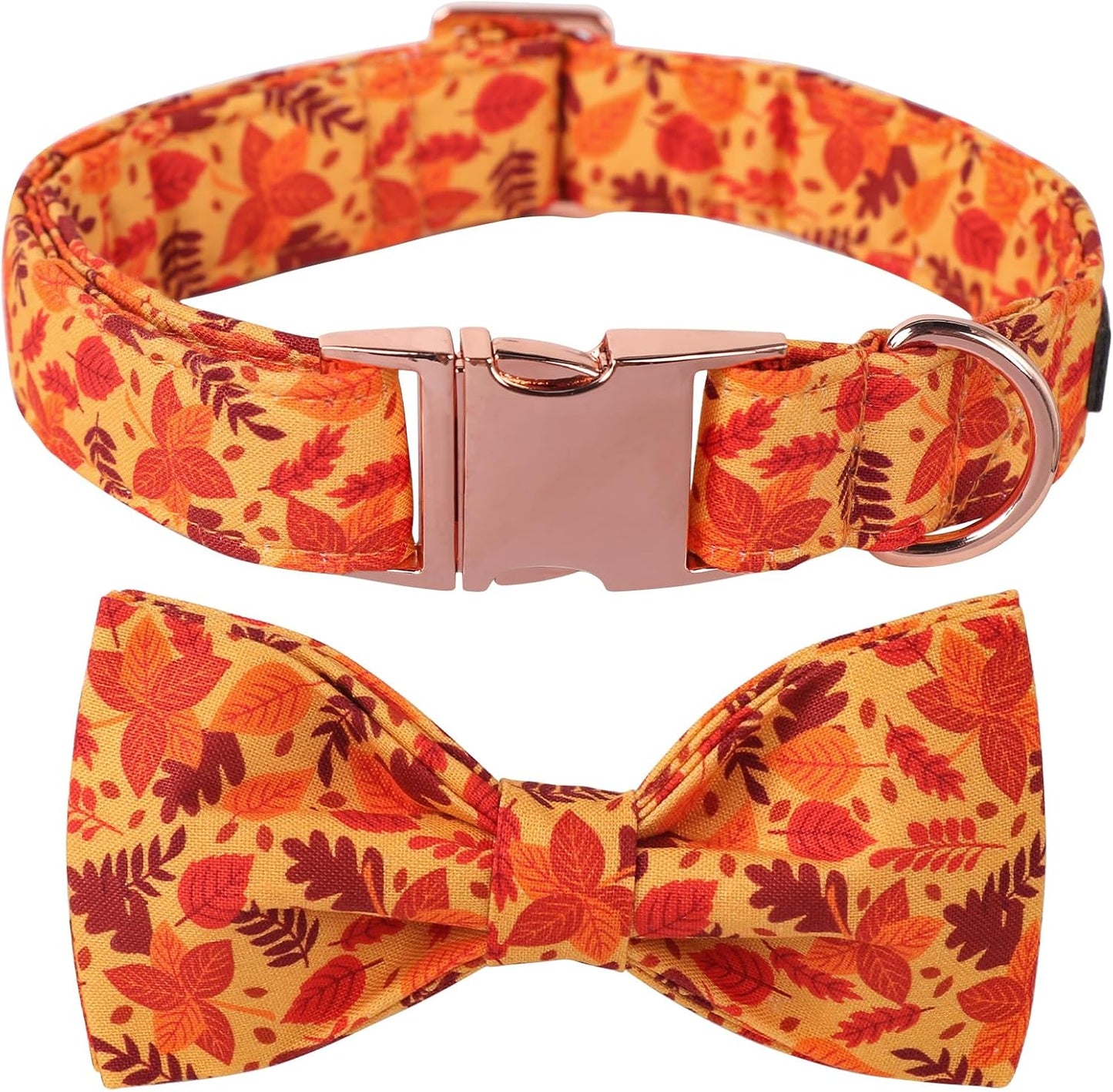 Lionet Paws Dog Collar with Bowtie - Cute Cotton Adjustable Fall Bowtie Dog Collar with Metal Buckle for Small Medium Large Dog Girl Boy Gift, S, Neck 10-16in
