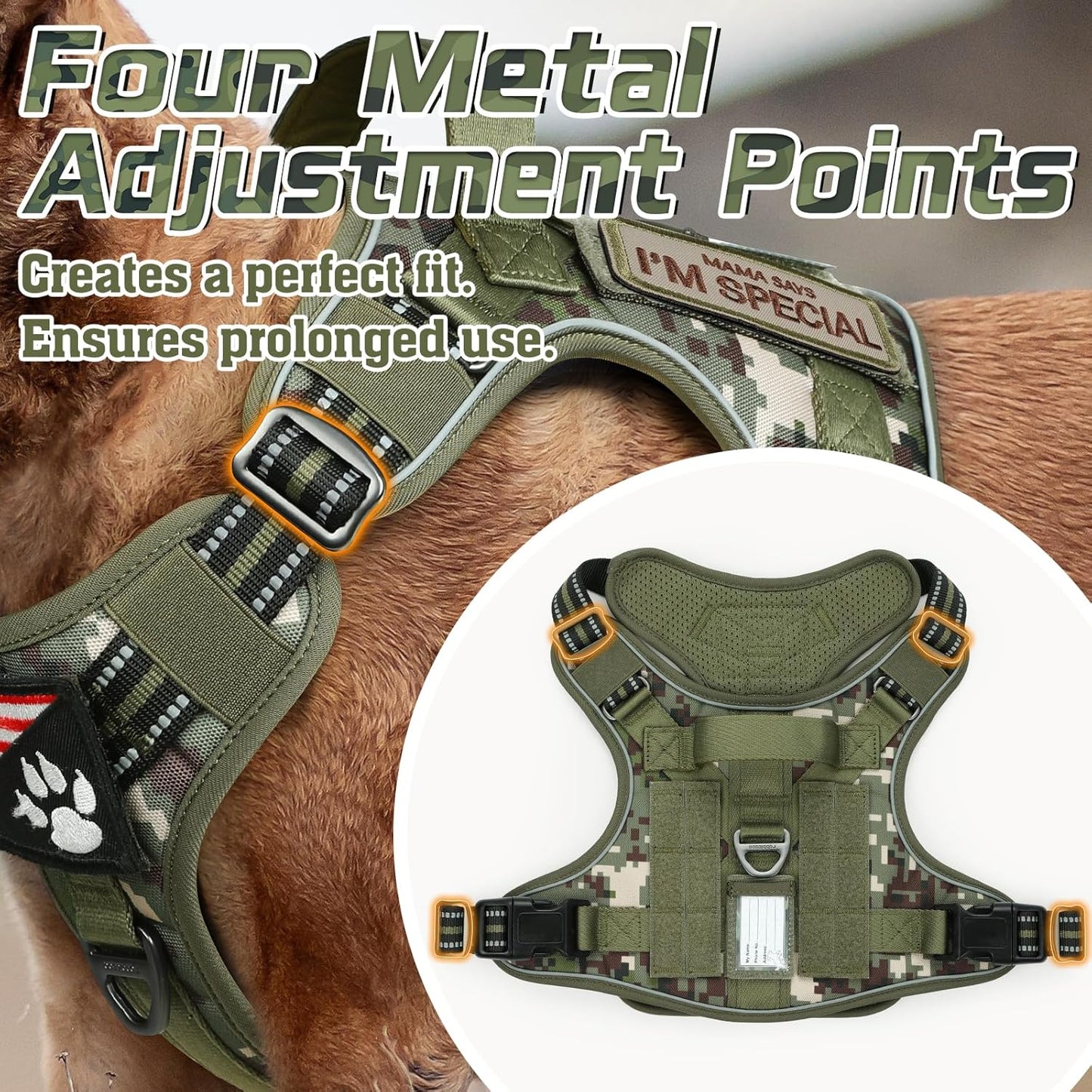 rabbitgoo Tactical Dog Harness for Large Dogs, No Pull Military Service Vest with Handle & Molle, Easy Control for Training Walking, Adjustable Reflective Straps, Green camo, XL