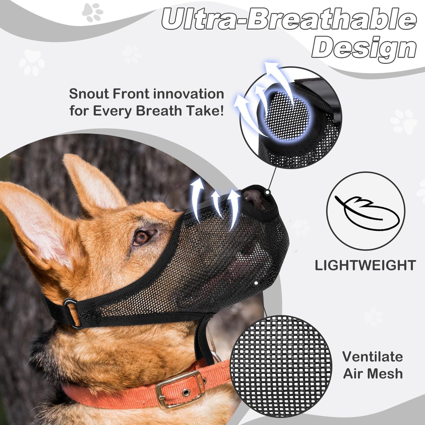 Dog Muzzle, Soft Air Mesh Muzzle for Small Medium Large Dogs Anti Biting Barking Chewing Scavenging, Breathable Adjustable Loop Pets Muzzle with Front Opening Design Allows Panting Drinking (Black,M)