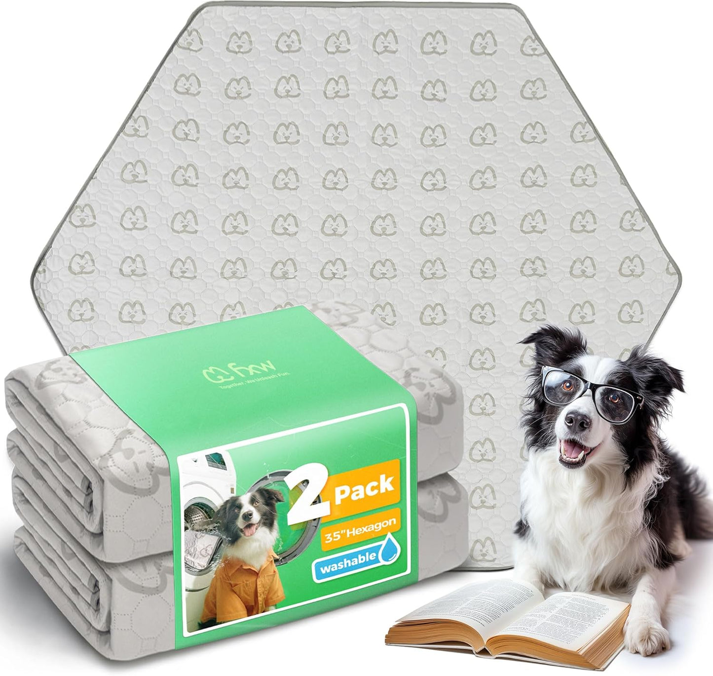 FXW Washable Pee Pads for Dogs, Puppy Pads with Super Absorbent, Specifically Designed for FXW Rollick/Homeplus 32/40/45inch 6 Panels Dog Playpen, 35" Hexagon, Khaki, 2 Packs