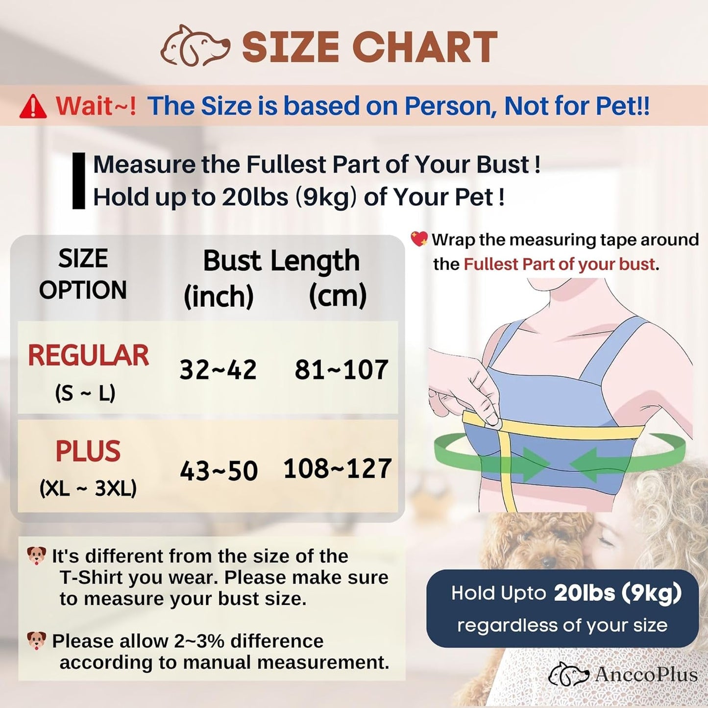 Dog Carriers for Small Dogs, Front Facing Dog Sling Carrier, Hands Free Cat Carrier, Size Adjustable, Reducing Back Pain, Premium Cotton, Safe and Soft Dog Carrier (Plus, Baby Blue)