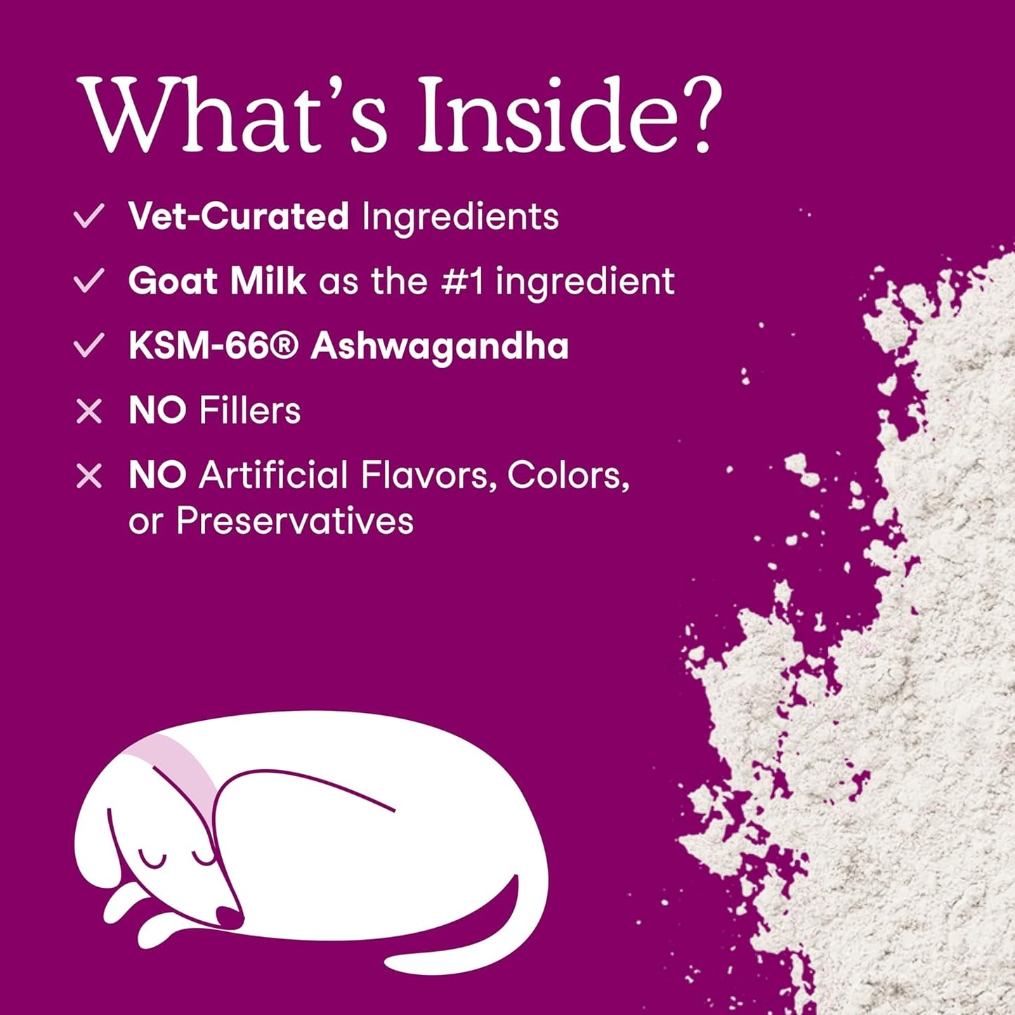 Fera Pets Goat Milk - Calming Supplement for Dogs & Cats - Ashwagandha, L-Theanine, & Passion Flower - Supports Anxiety Relief & Relaxation - for Picky Eaters - 60 TSP