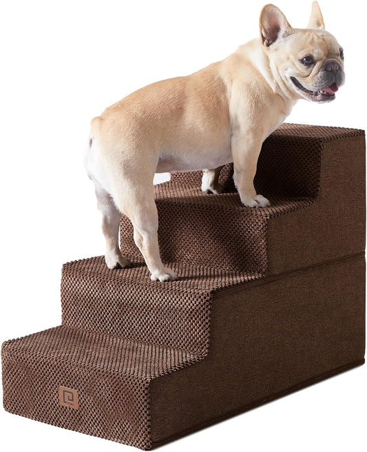 EHEYCIGA Dog Stairs for Bed 18" H, 4-Step Dog Steps for High Bed, Pet Steps for Small Dogs and Cats, Non-Slip Balanced Pet Indoor Ramp, Brown