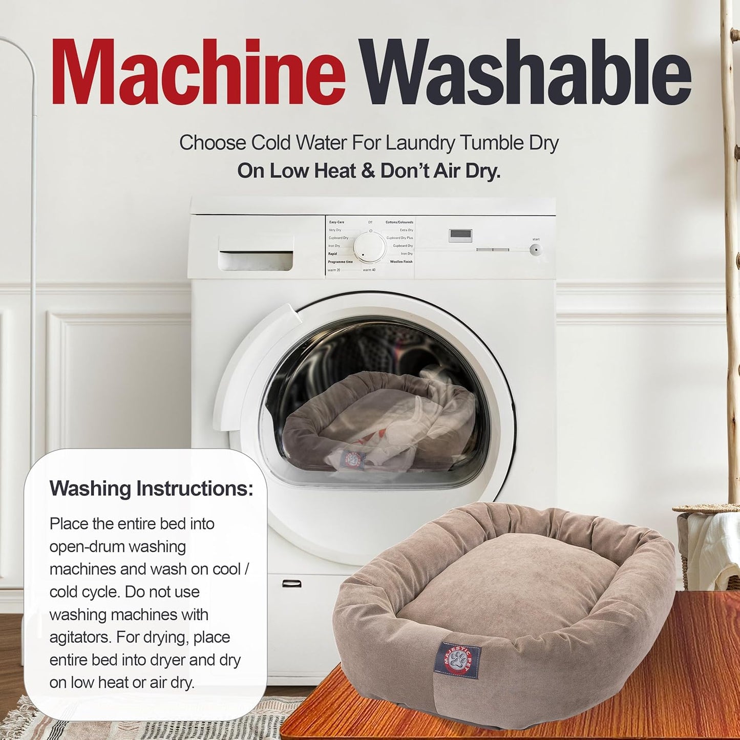 Majestic Pet 40 Inch Micro Velvet Calming Dog Bed Washable – Cozy Soft Round Dog Bed with Spine for Head Support - Fluffy Donut Dog Bed 40x29x9 (inch) – Round Pet Bed Large – Pearl