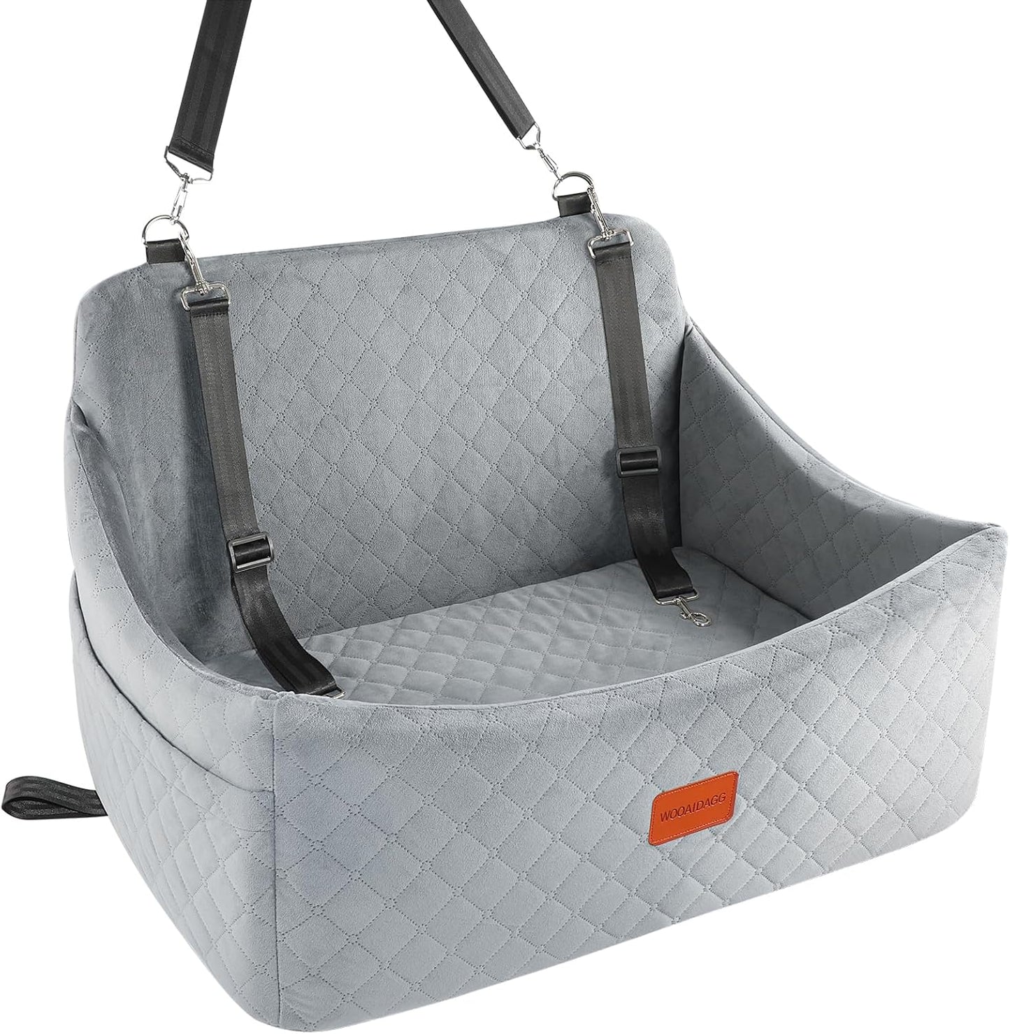 Dog Car Seat for Medium & Large Dogs Up to 55lbs, Memory Foam Cushion, Washable Cover, Safety Straps & Non-Slip Base(Grey,Large)