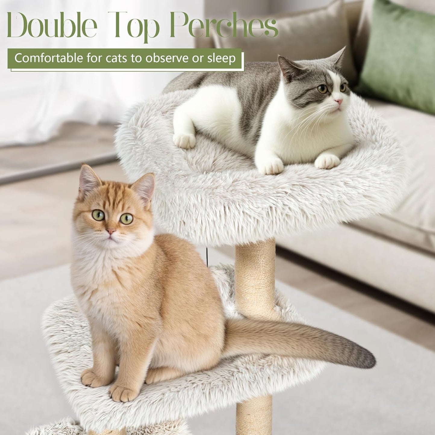 KAMABOKO 41" Tall Modern Cat Tree - Wooden Cat Tower with Cat Condo, Hammock & Top Perch, Cute Wood Cat Tree Natural Sisal Posts for Climb Scratch Play Rest