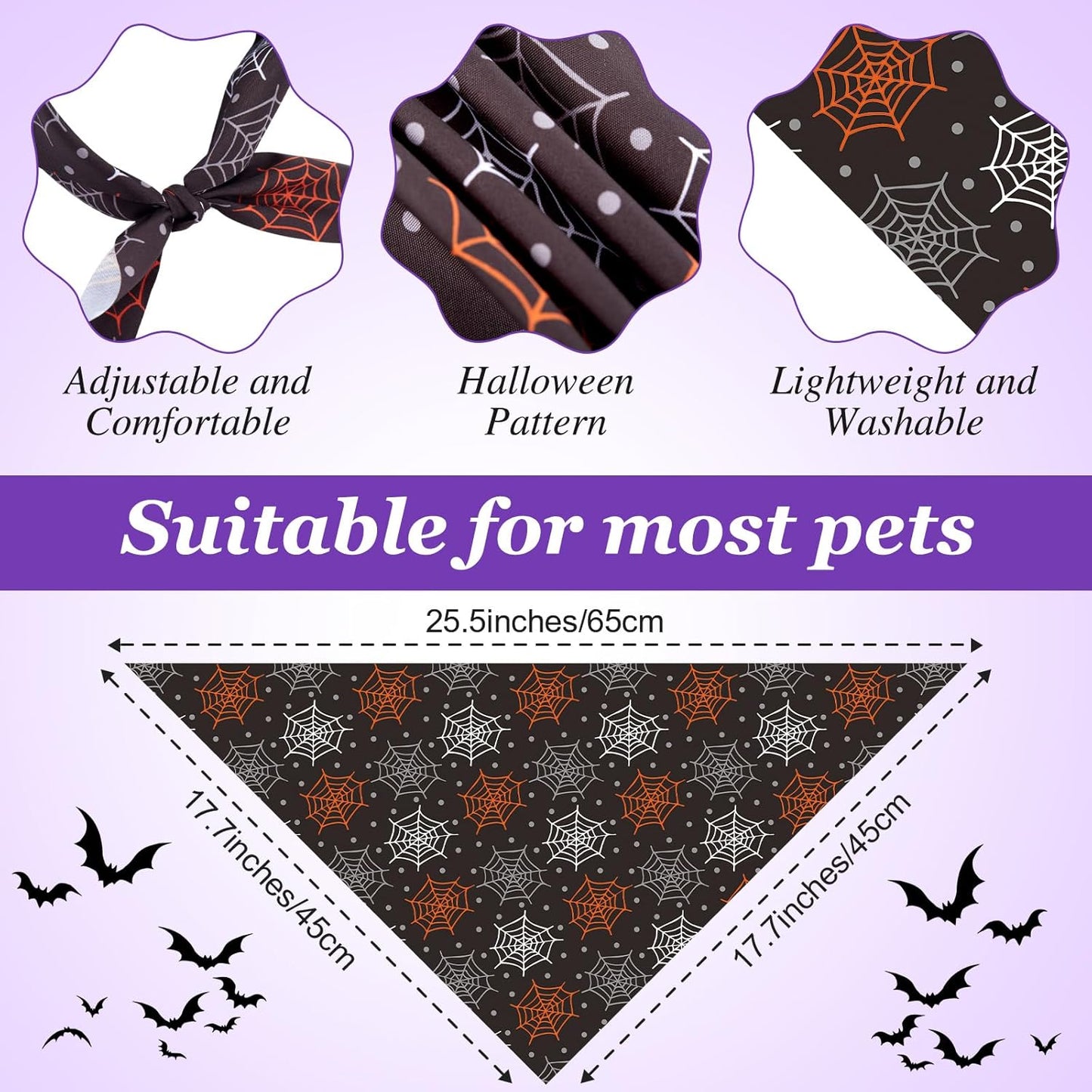 100 Pieces Halloween Dog Bandanas Bulk Pumpkin Ghost Bandanas for Dogs Soft Triangle Bibs Adjustable Triangle for Small Medium Large Pets Halloween Party Costume