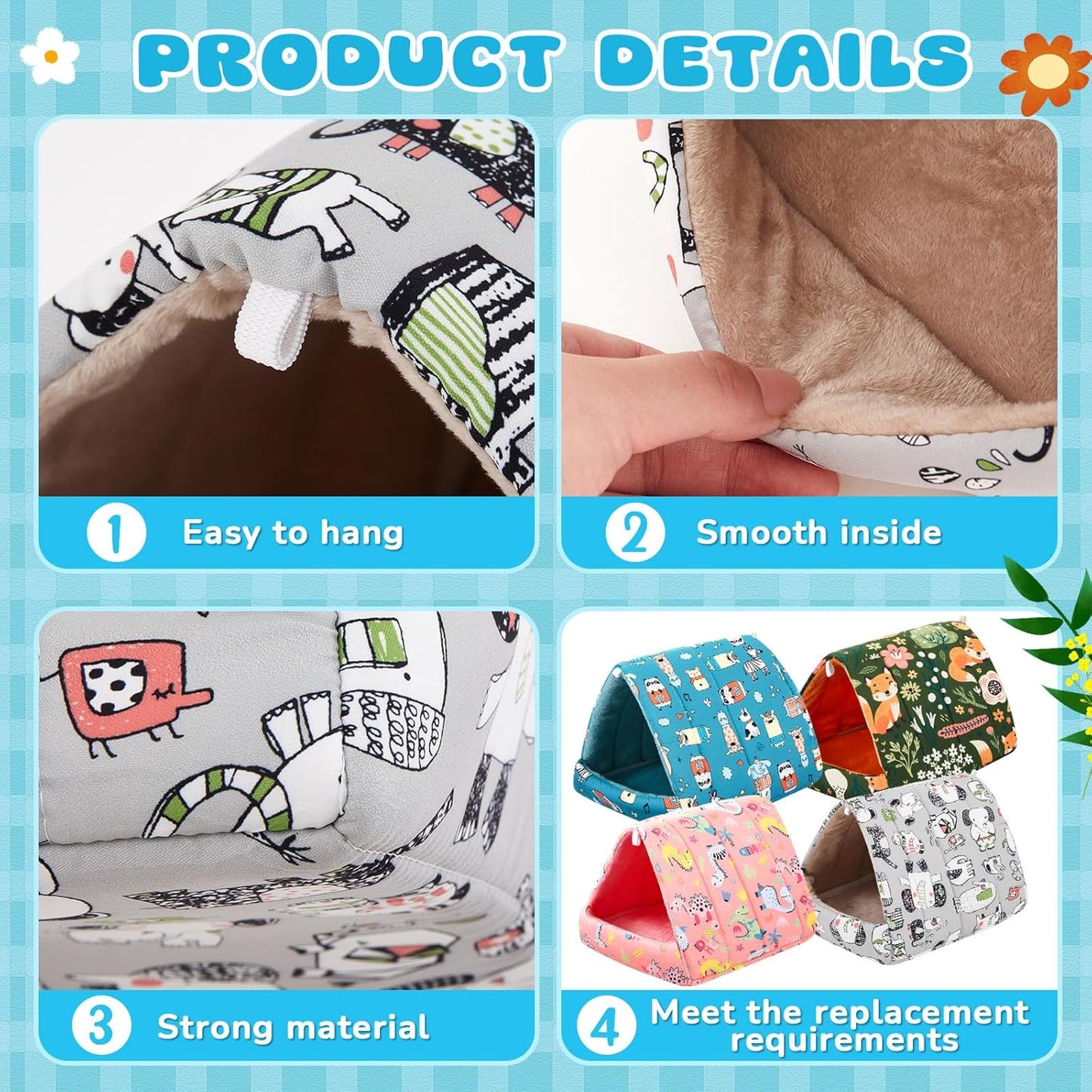 4 Pcs Guinea Pig Hideout, Guinea Pig Bed Tunnel, Rabbit Washable Small House Cage Accessories for Bunny Hedgehog Mouse Chinchillas Hamsters Ferrets Bearded Dragons Rats(Wonder Tale,9.8 in)