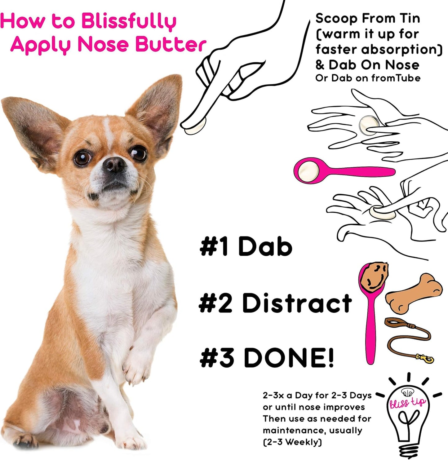 The Blissful Dog Smooth Coat Chihuahua Nose Butter for Dry, Cracked Skin, Lick-Safe Dog Nose Balm with Moisturizing Shea Butter, Almond, Olive, and Essential Oils, Pet Supplies, Uncented, 8 oz.