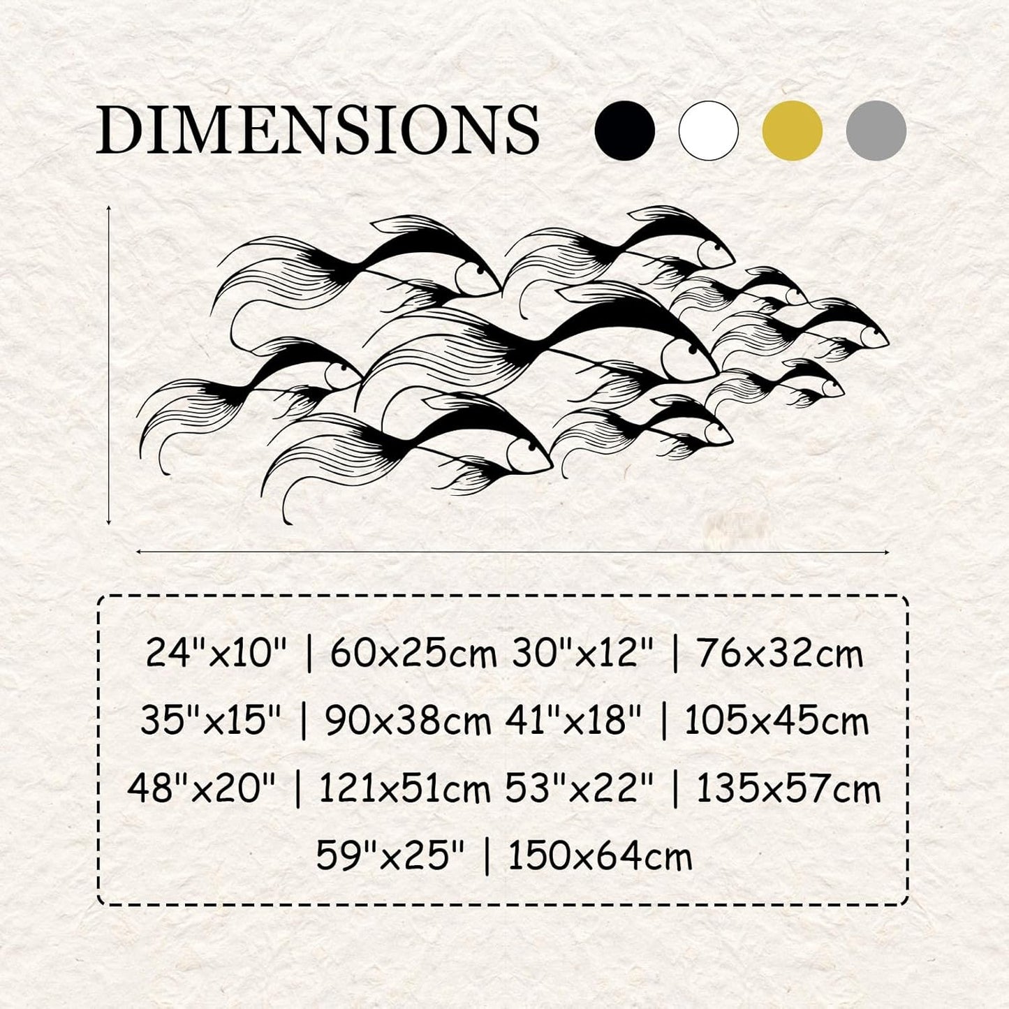 School of Fish Metal Wall Art, Metal Fish Wall Decor, Sea Life Wall Art, Large Nautical Wall Hanging, Modern Beach House Wall Decor, Ocean Themed Artwork for Bathroom (Gold, 41"x18" | 105x45cm)