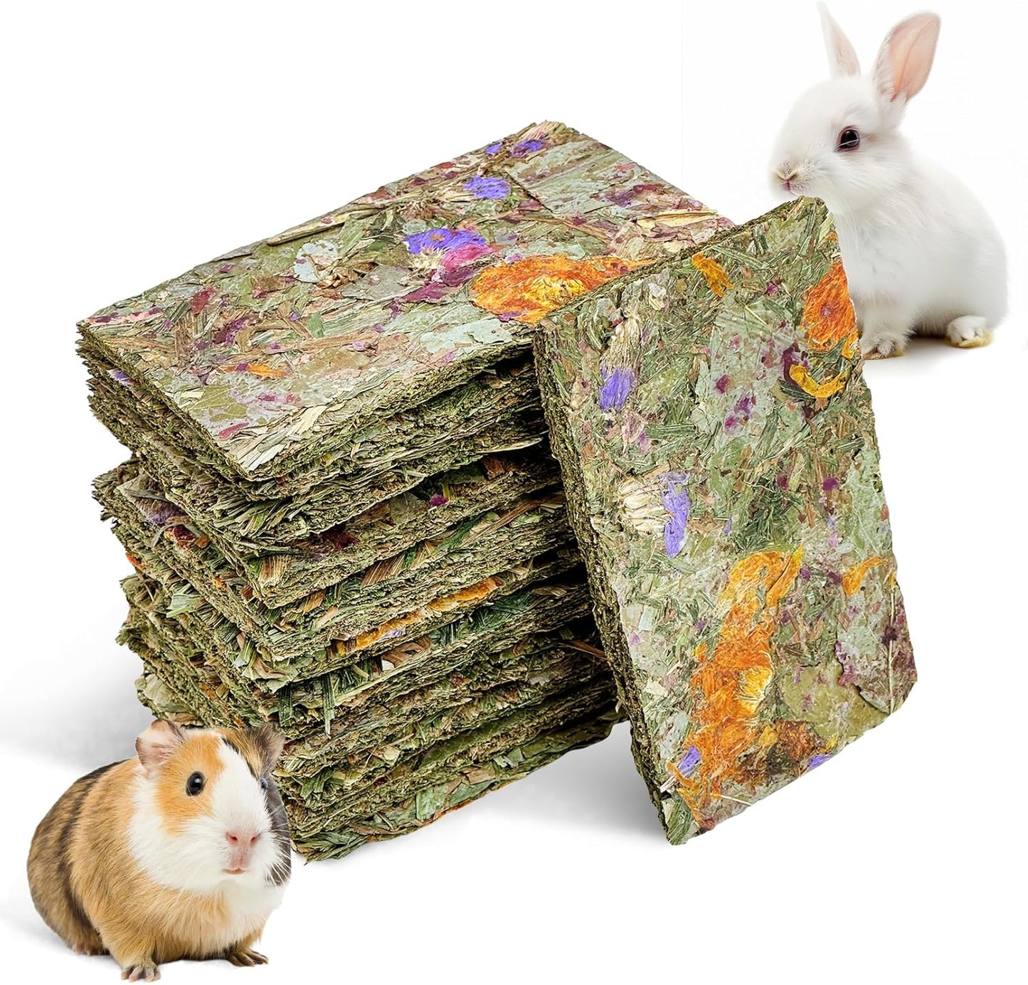 Fhiny 12 PCS Rabbit Timothy Hay Chips Toys, Natural Bunny Molar Treats with Herbal Flowers Rabbit Chew Toys for Teeth Small Animal Snacks for Rats Chinchillas Guinea Pigs Hamsters