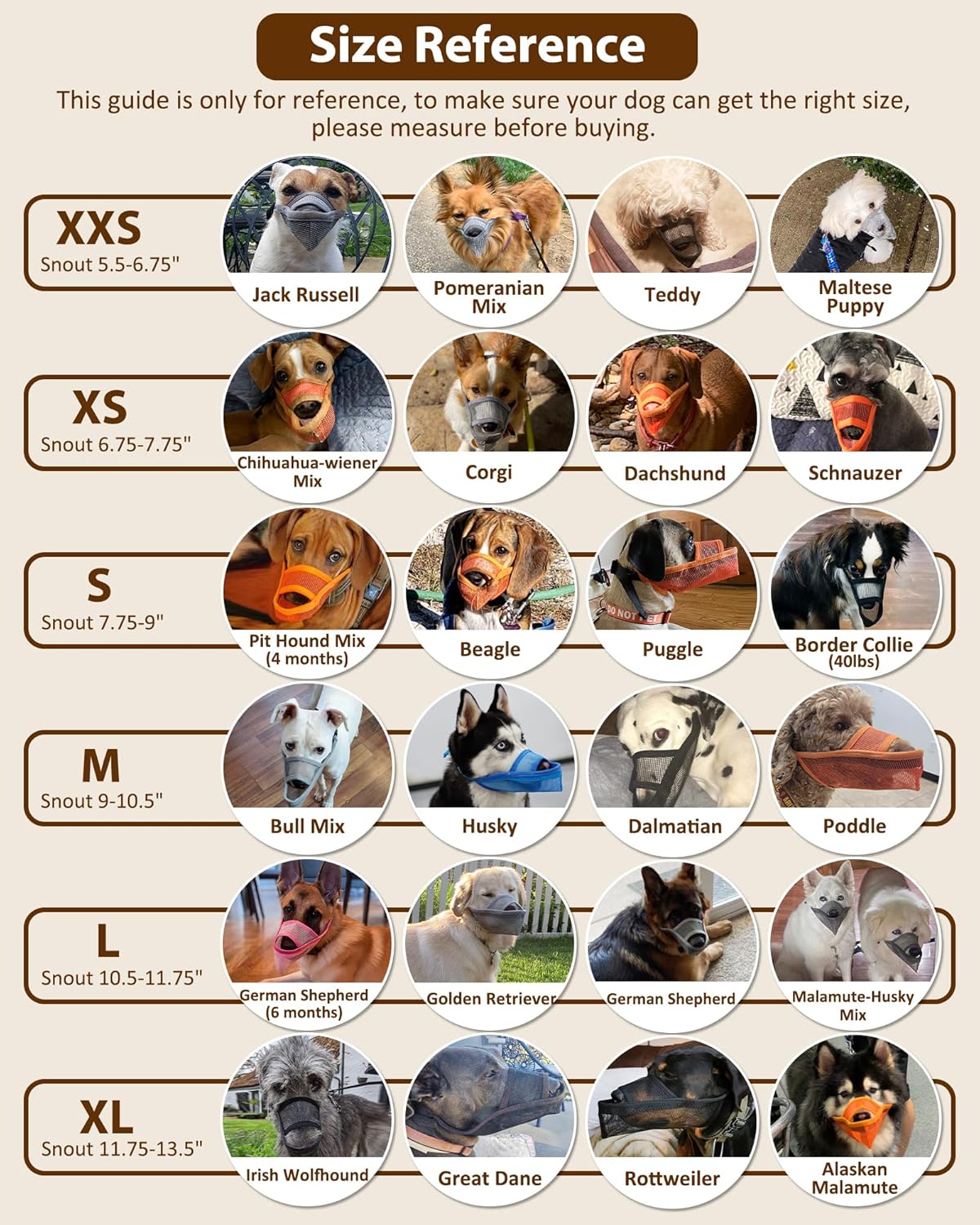 Crazy Felix Nylon Dog Muzzle for Small Medium Large Dogs, Air Mesh Breathable and Drinkable Pet Muzzle for Anti-Biting Anti-Barking Licking (XS, Beige)