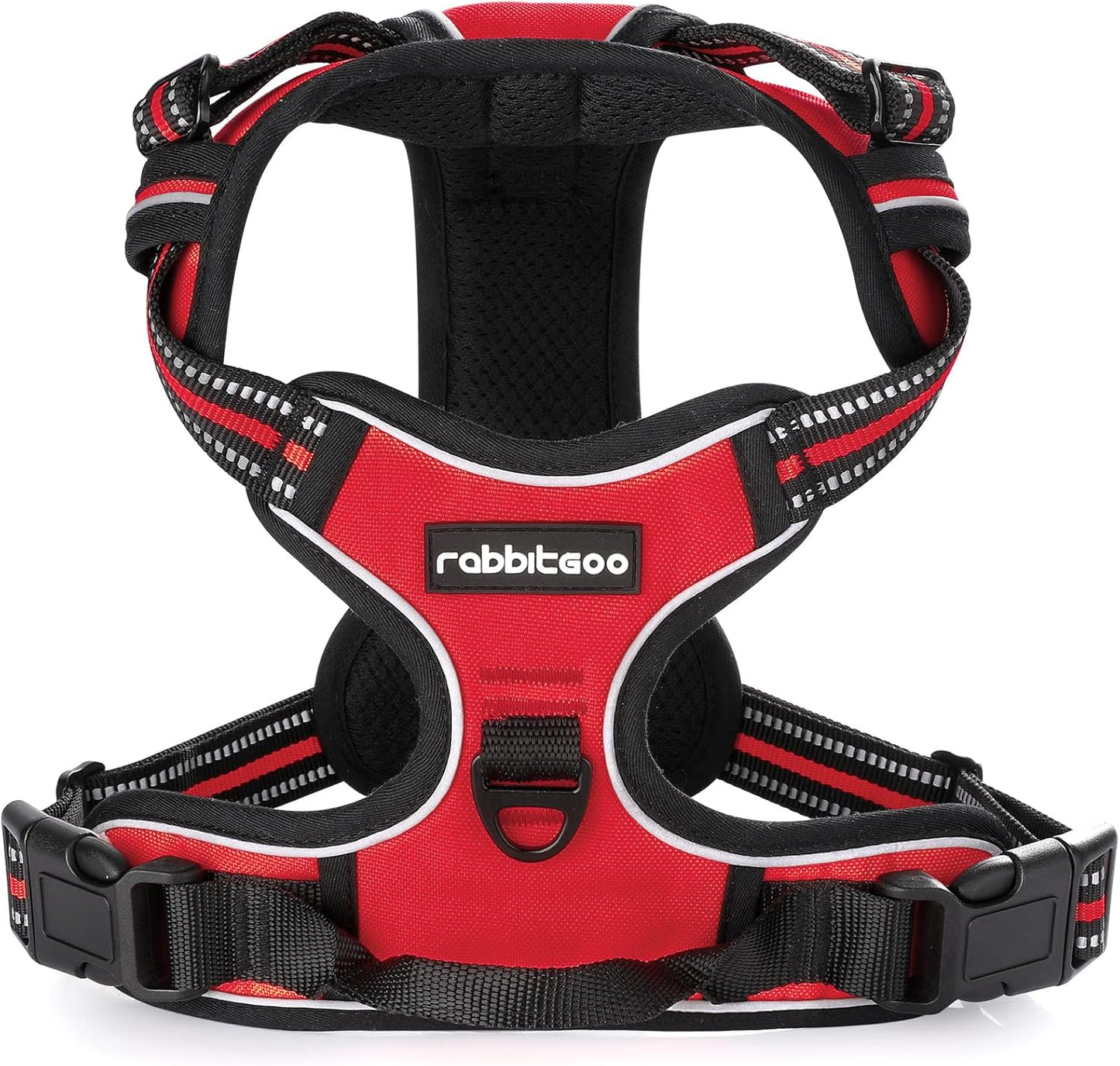 rabbitgoo Dog Harness No Pull with 2 Leash Clips, Adjustable Soft Padded, Reflective Oxford No Choke Pet Vest with Easy Control Handle for Large Dogs, Red, XL
