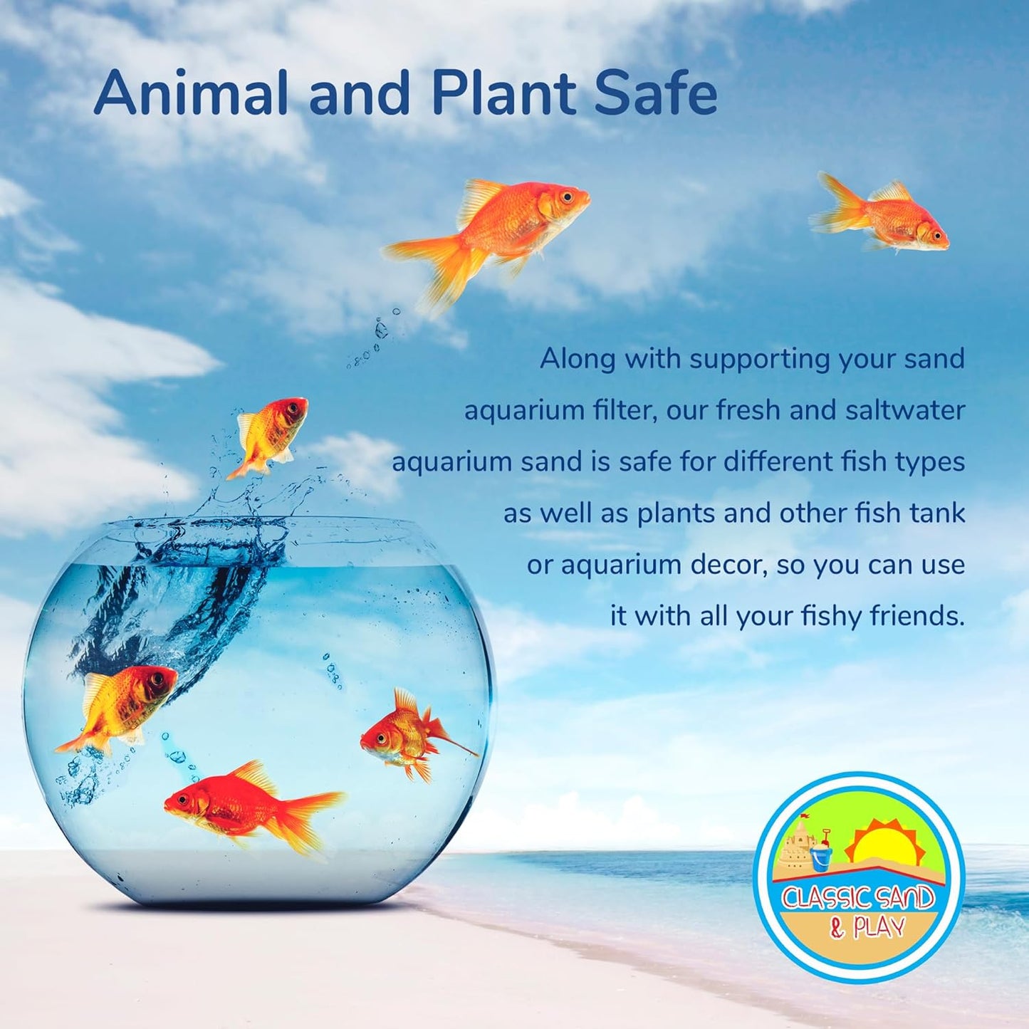 CLASSIC SAND & PLAY Natural Aquarium Sand for Freshwater and Saltwater Tanks, 40 lb. Bag, Improves Filter Life and Filtration Process, Pre-Washed Fine Sand, Yellow