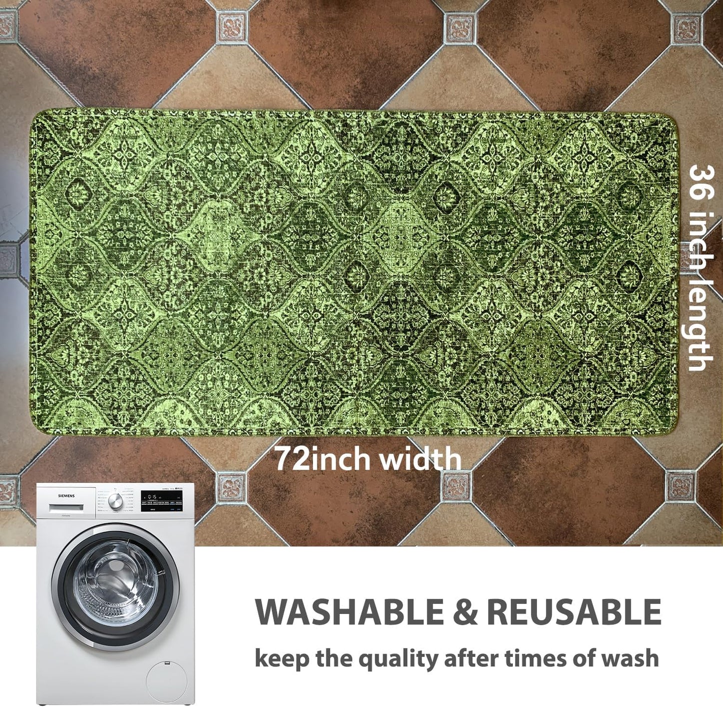 nunubaby Washable Pee Pads for Dogs, Stylish, Non-Slip and Leak-Proof Pee Pads. Reusable Potty Pads for Dogs for Crates and Floors.(Green/Multi, 36" x72")