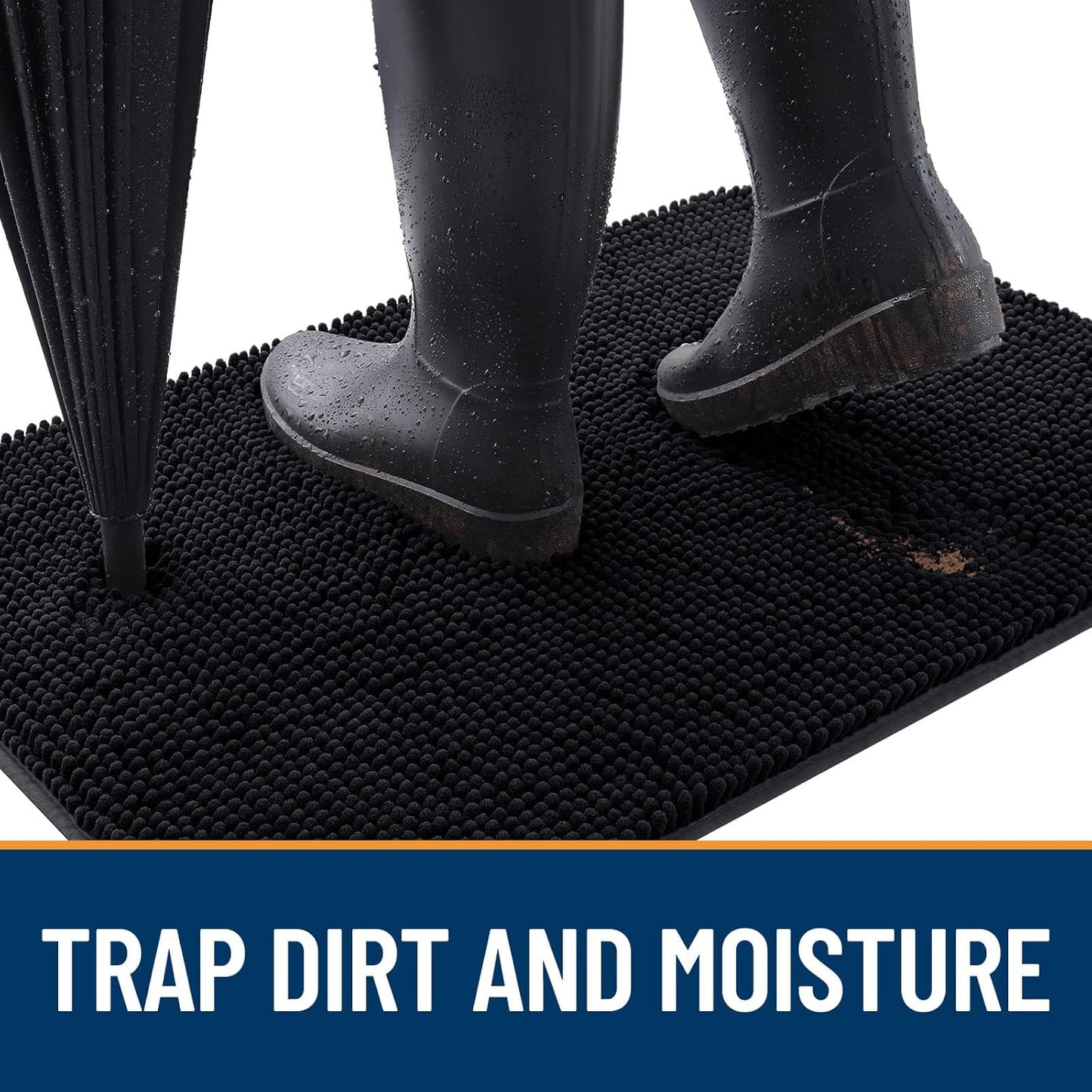 OLANLY Dog Door Mat for Muddy Paws 30x17, Absorbs Moisture and Dirt, Absorbent Non-Slip Washable Doormat, Quick Dry Chenille Mud Mat for Dogs, Entry Indoor Entryway Carpet for Inside Floor, Black